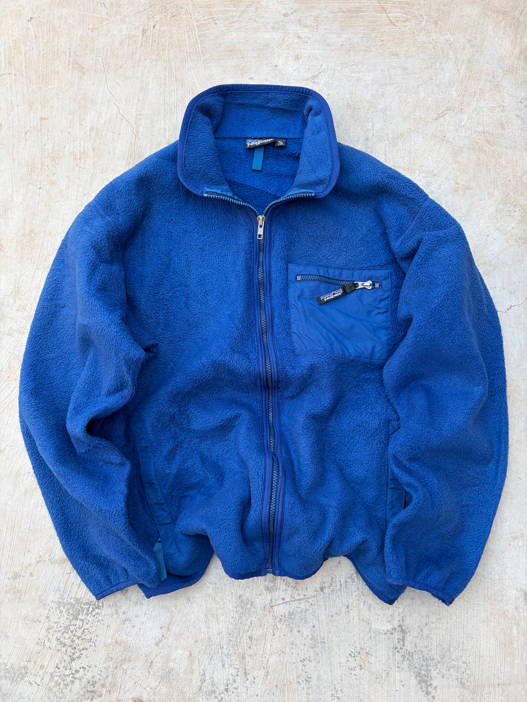 Patagonia Vintage Fleece Jacket Made In USA Blue Full Zip Chest Pocket L/XL