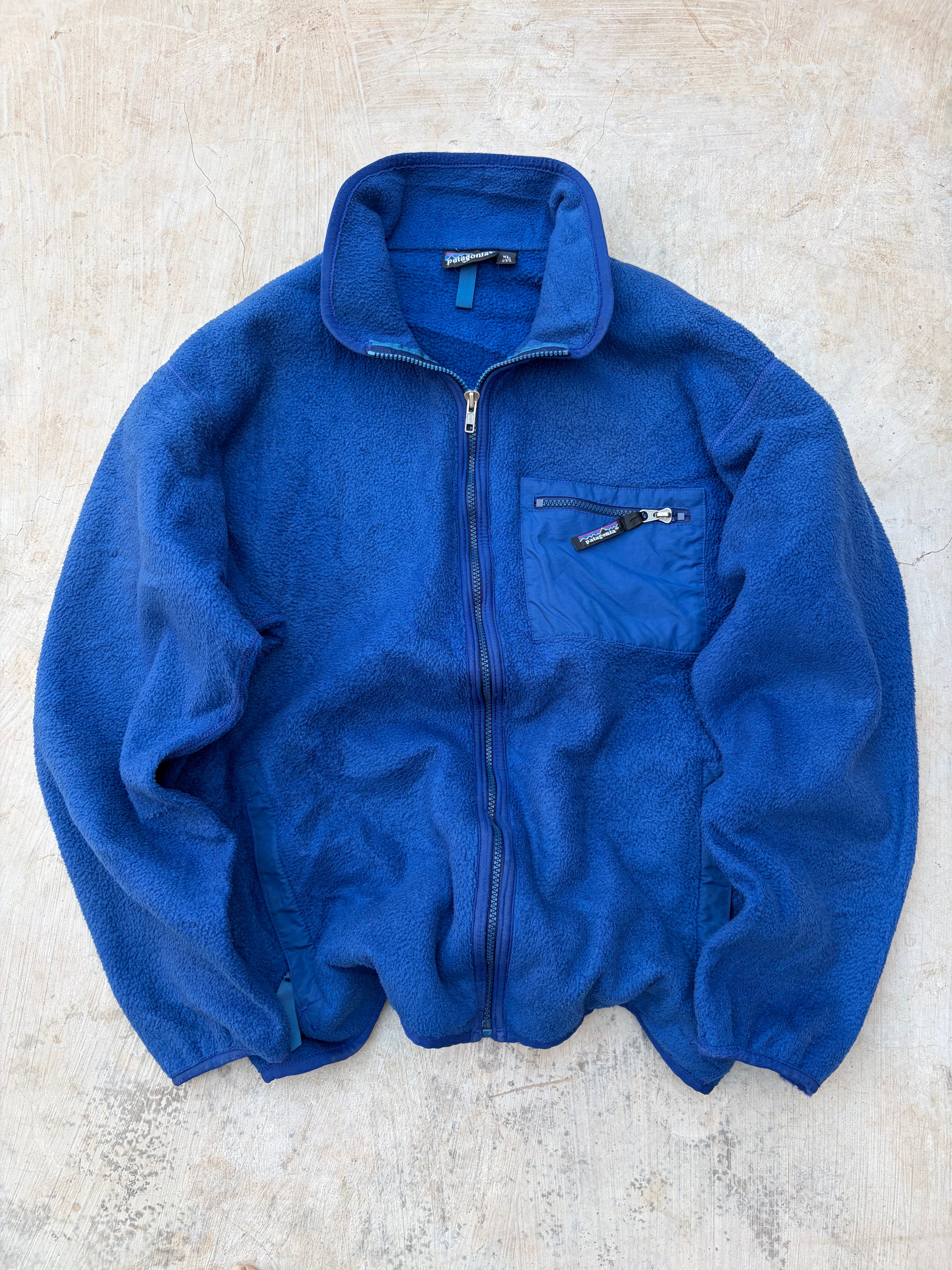 Patagonia Vintage Fleece Jacket Made In USA Blue Full Zip Chest Pocket L/XL