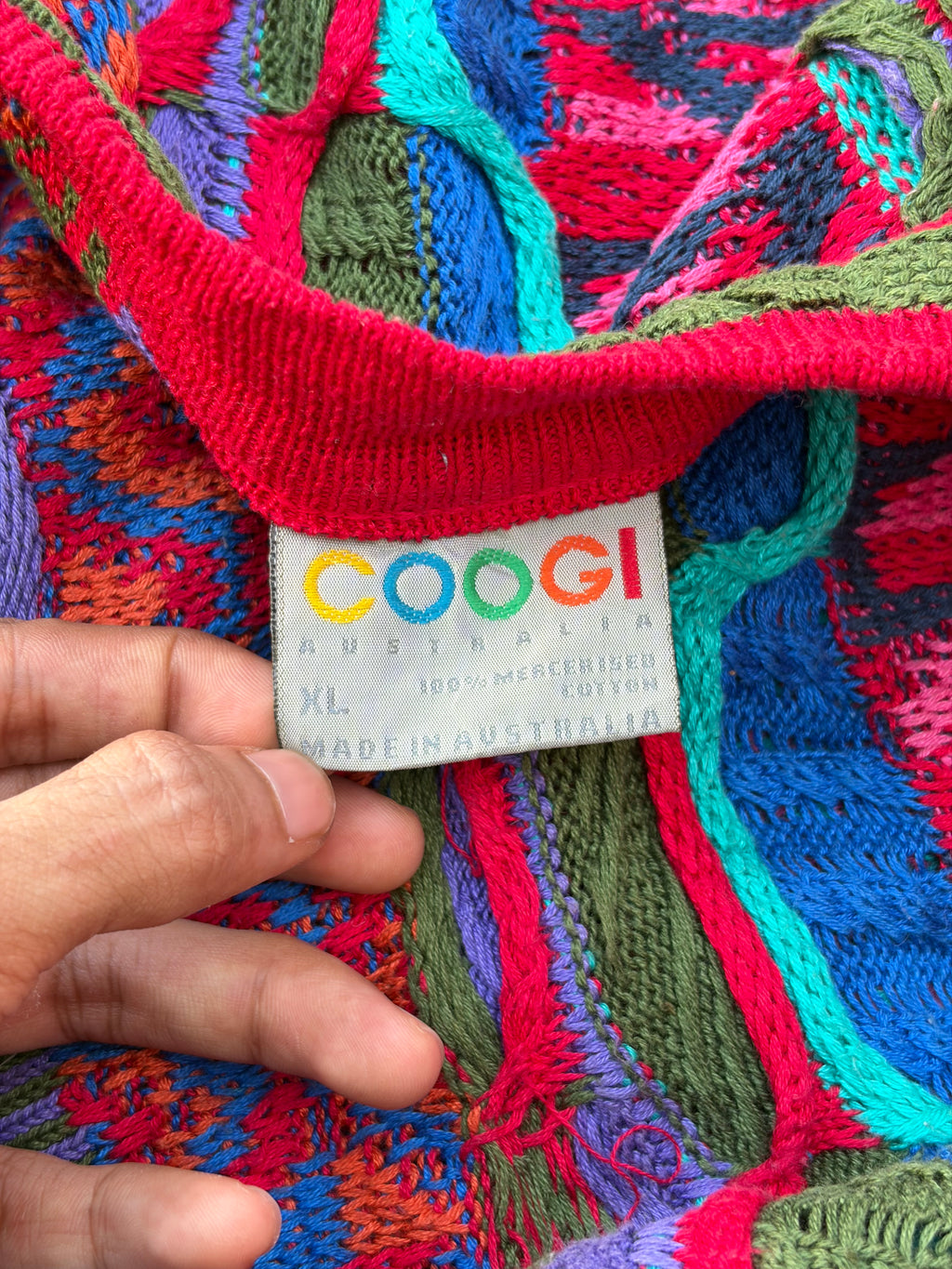 Vintage 90s COOGI Australia 3D Mercerised Cotton Knit Cardigan Size XL