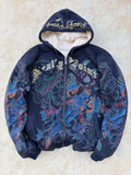 Vintage Y2K Really Point Rhinestone All-Over-Print (AOP) Sherpa-Lined Zip Hoodie XL