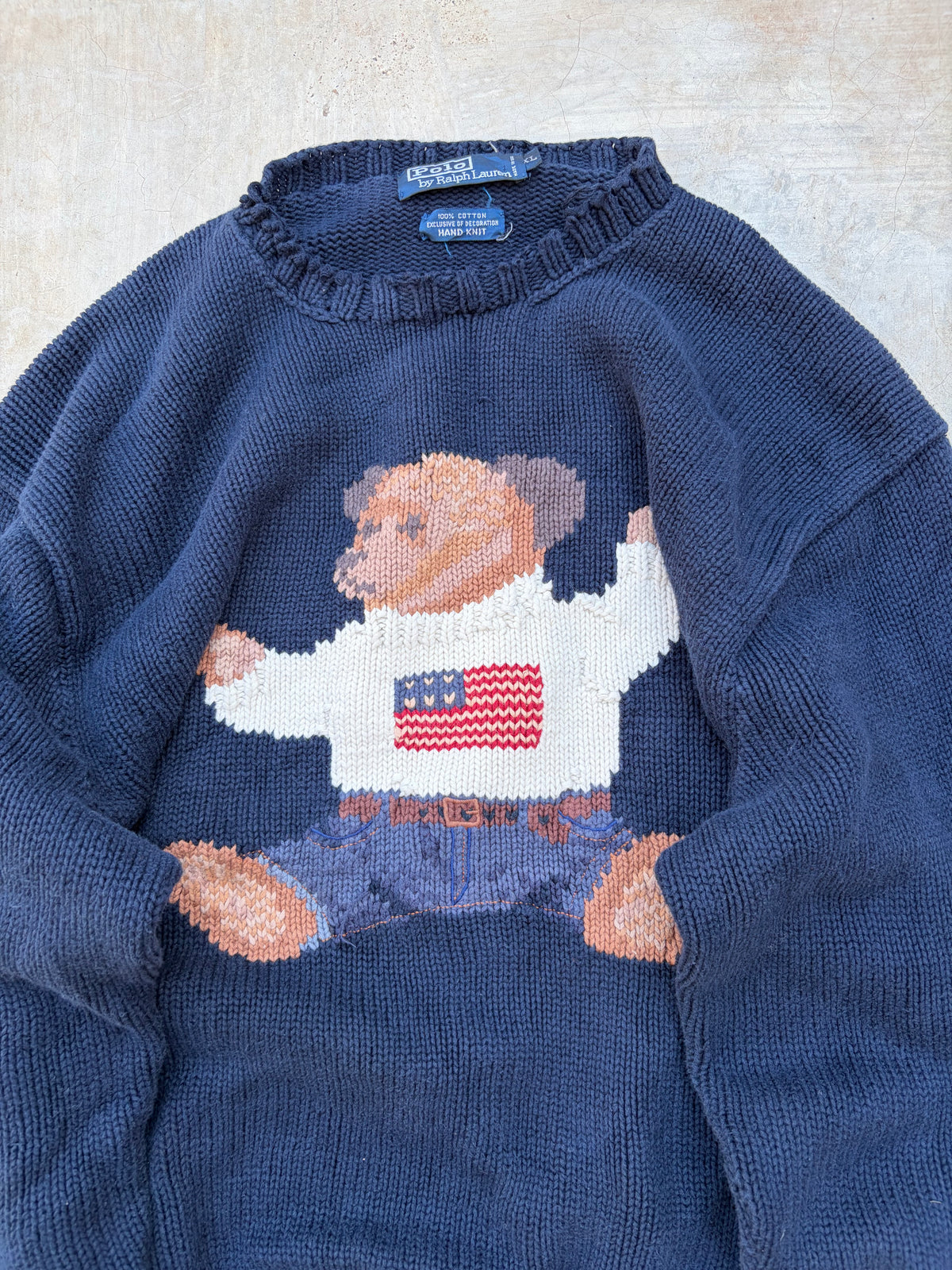 Rare 1992 Polo Ralph Lauren Polo Bear USA Flag Sweater Kanye West L/XL