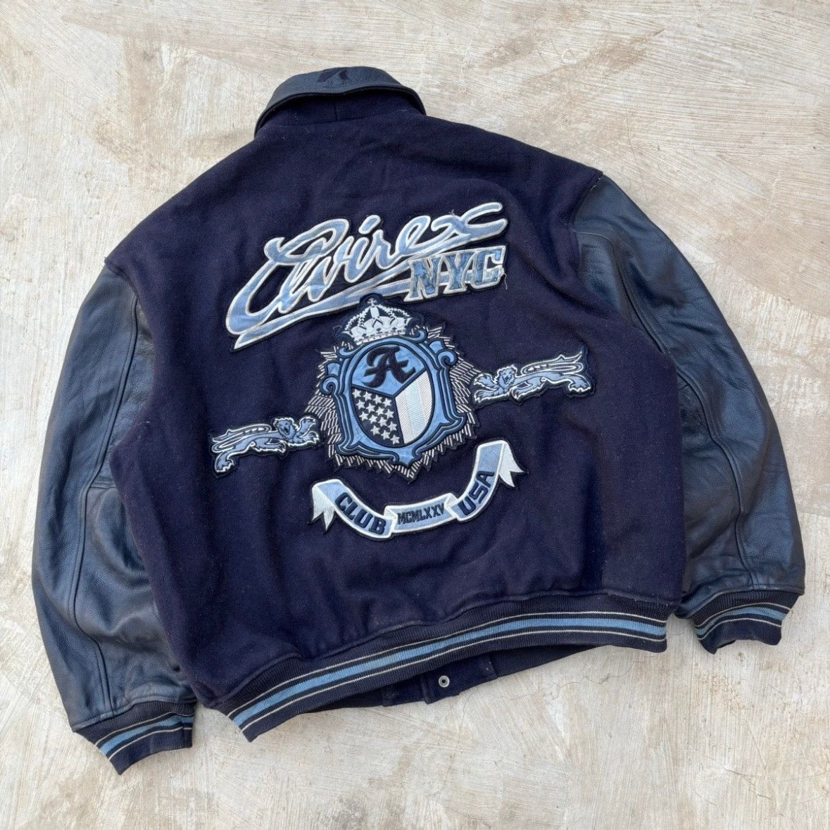 Vintage 70s Avirex Leather Sleeves Wool Jacket XL