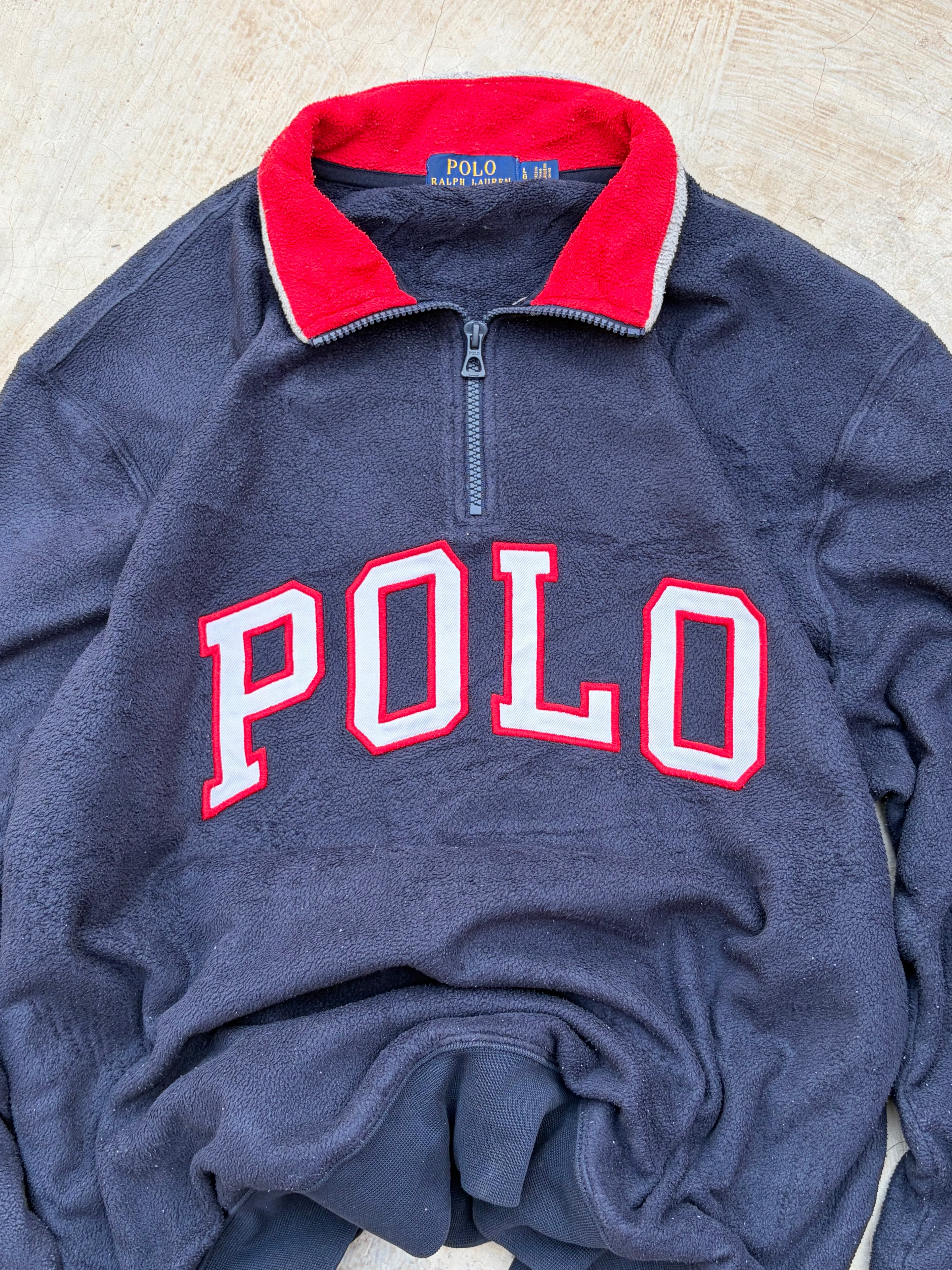 Vintage 90s Polo Ralph Lauren SpellOut Quarter zip Fleece L