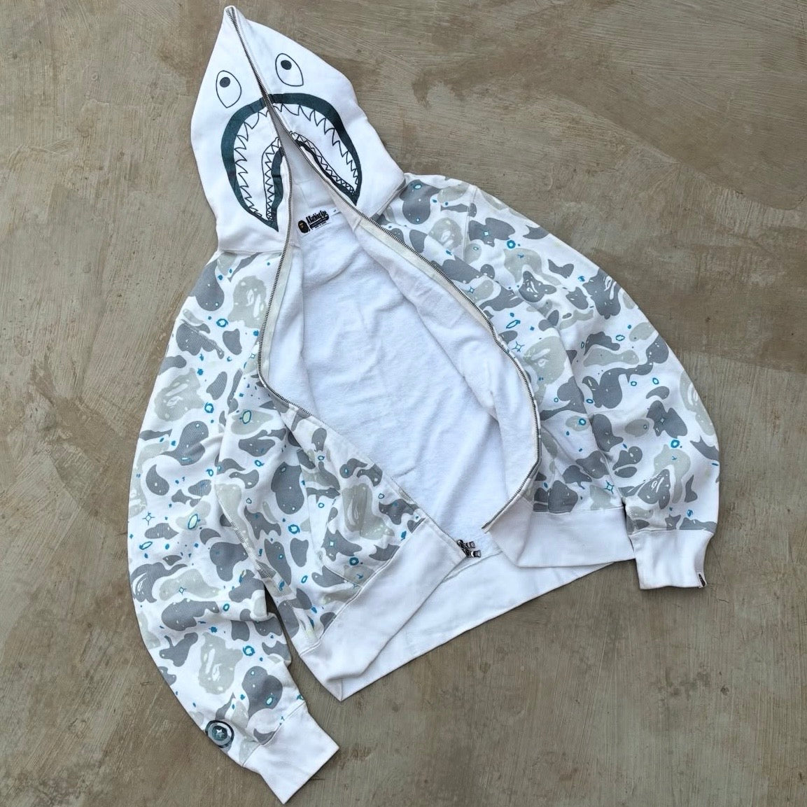 Bape White Camo Shark Zip Up Hoodie (Glow in the Dark) L
