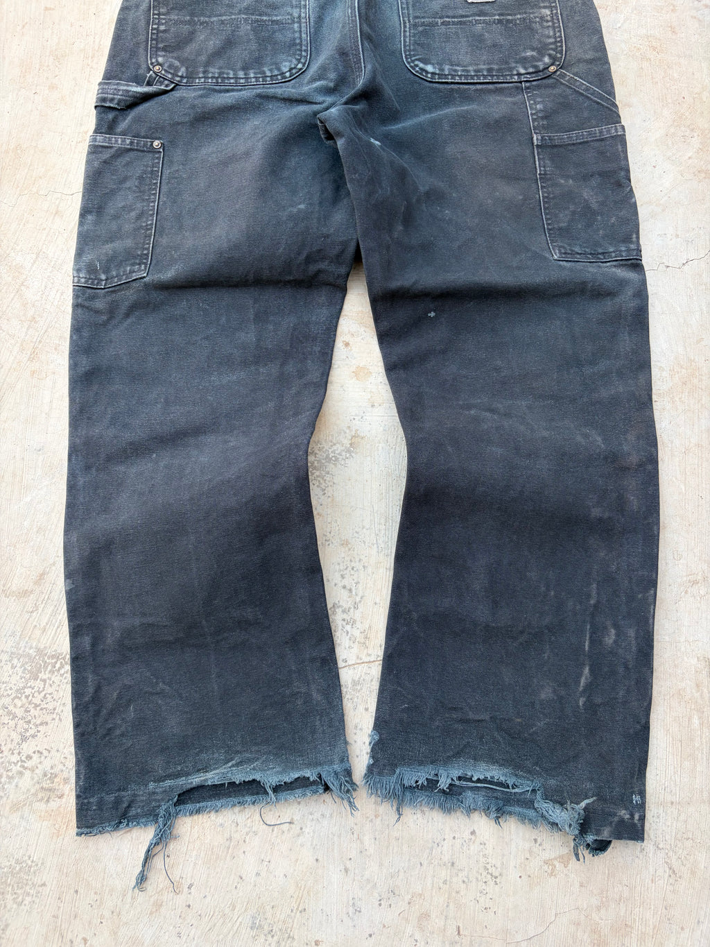 Carhartt Double Knee Carpenter Jeans DistressedFaded Black Cut Hem 34x29.5
