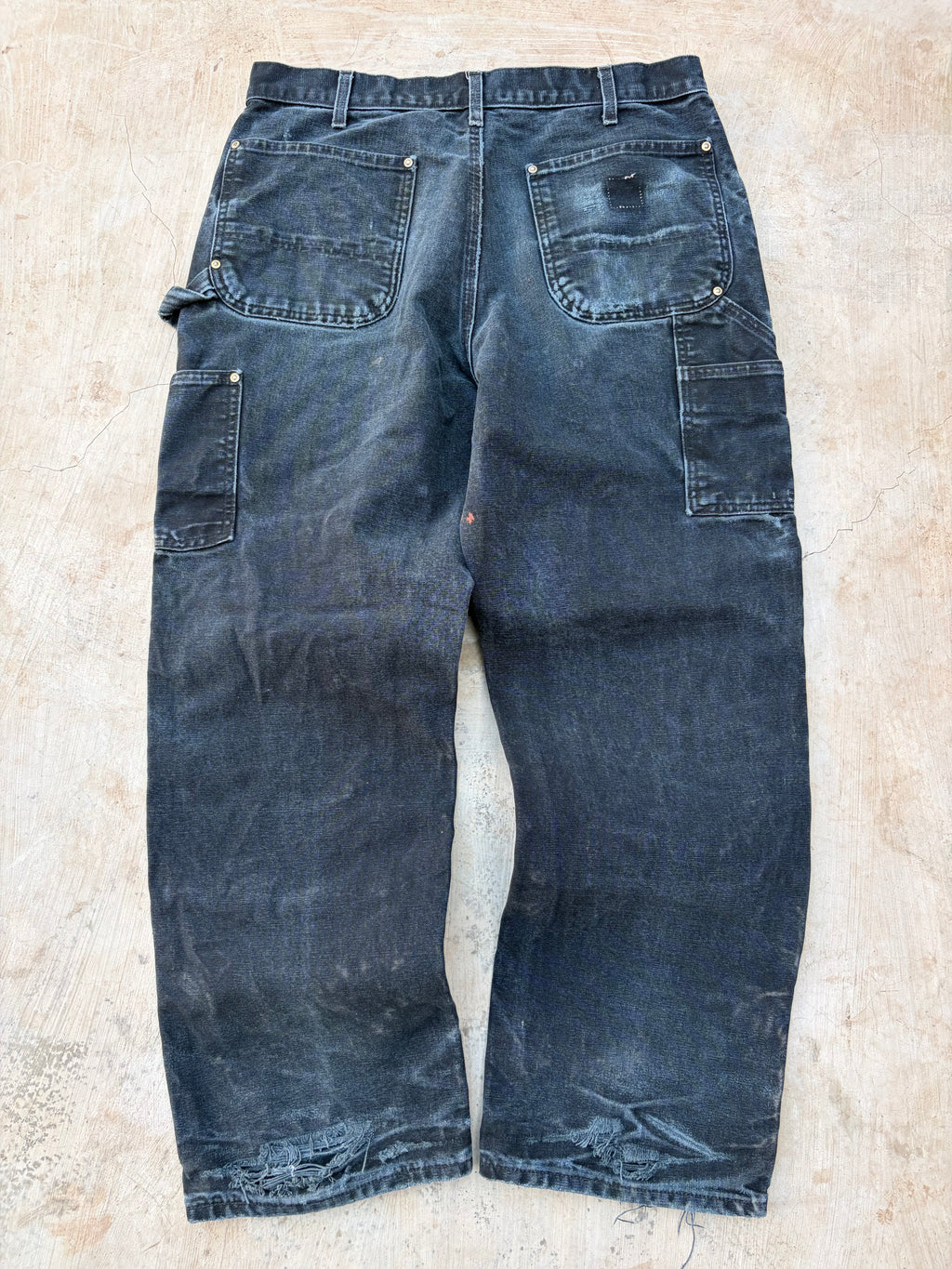 Carhartt Double Knee Carpenter Jeans Distressed Faded Black Workwear 34×30