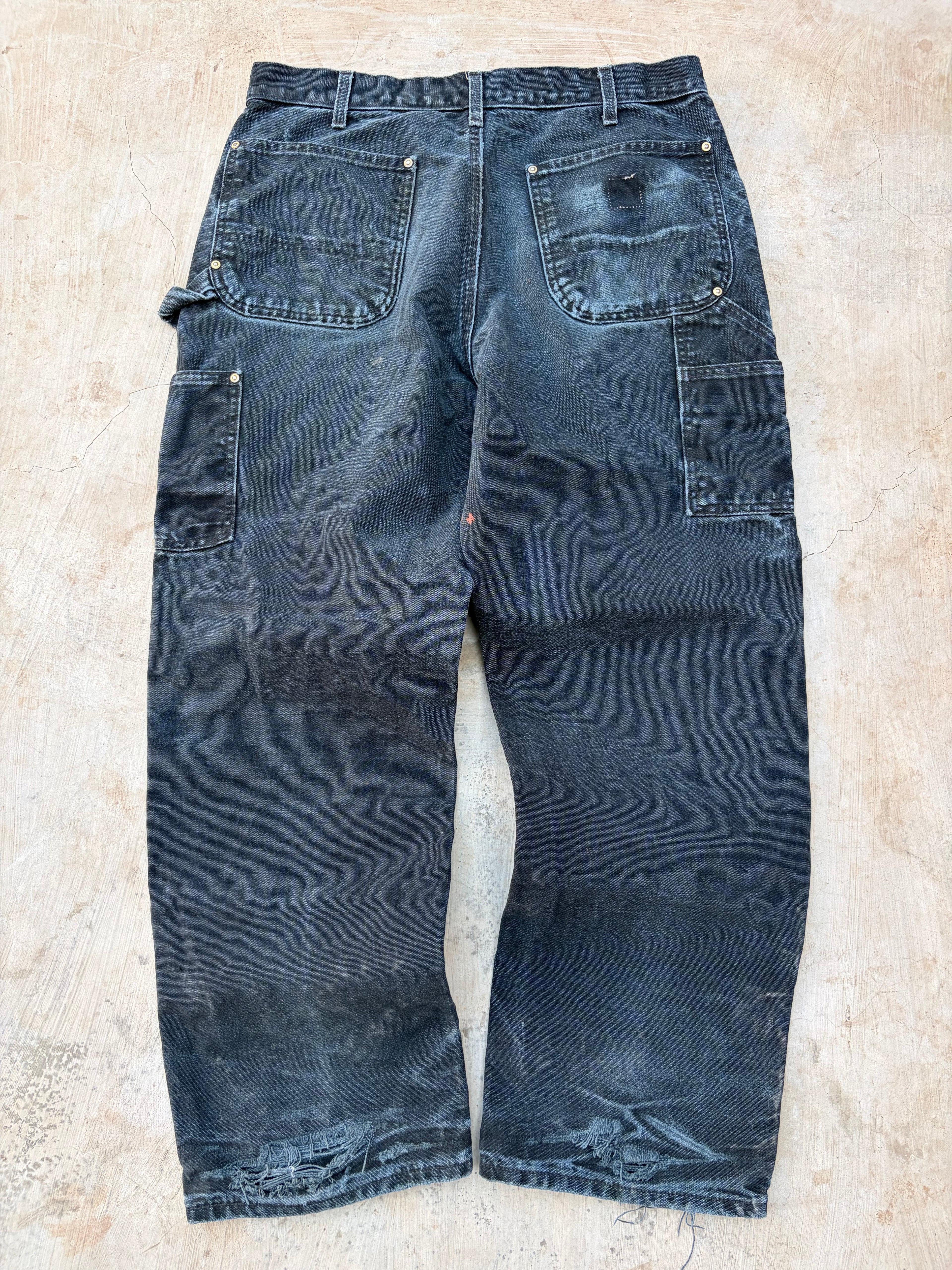 Carhartt Double Knee Carpenter Jeans Distressed Faded Black Workwear 34×30