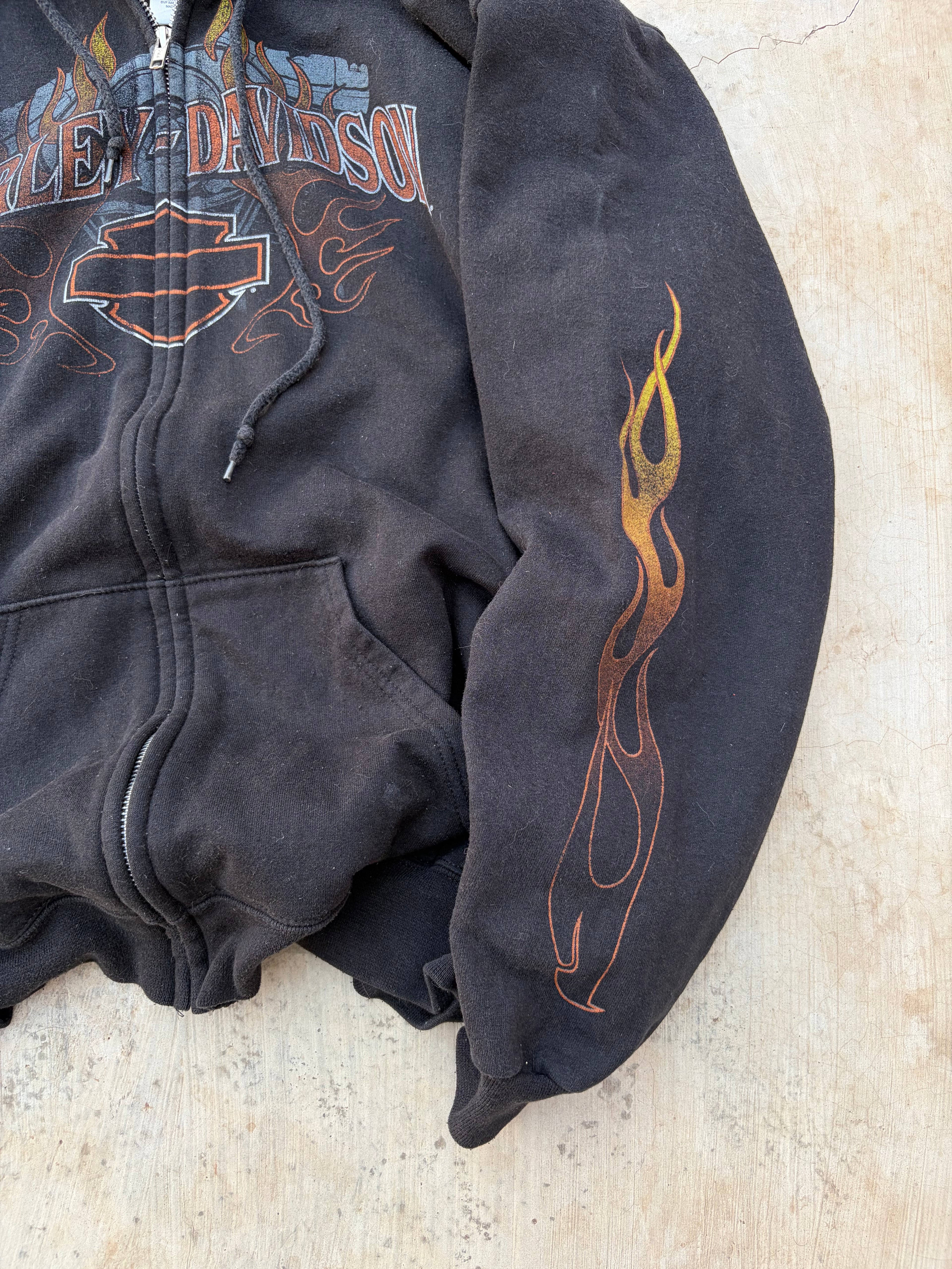 Vintage 2011 Y2K Harley-Davidson Flame Sleeve Full-Zip Hoodie L