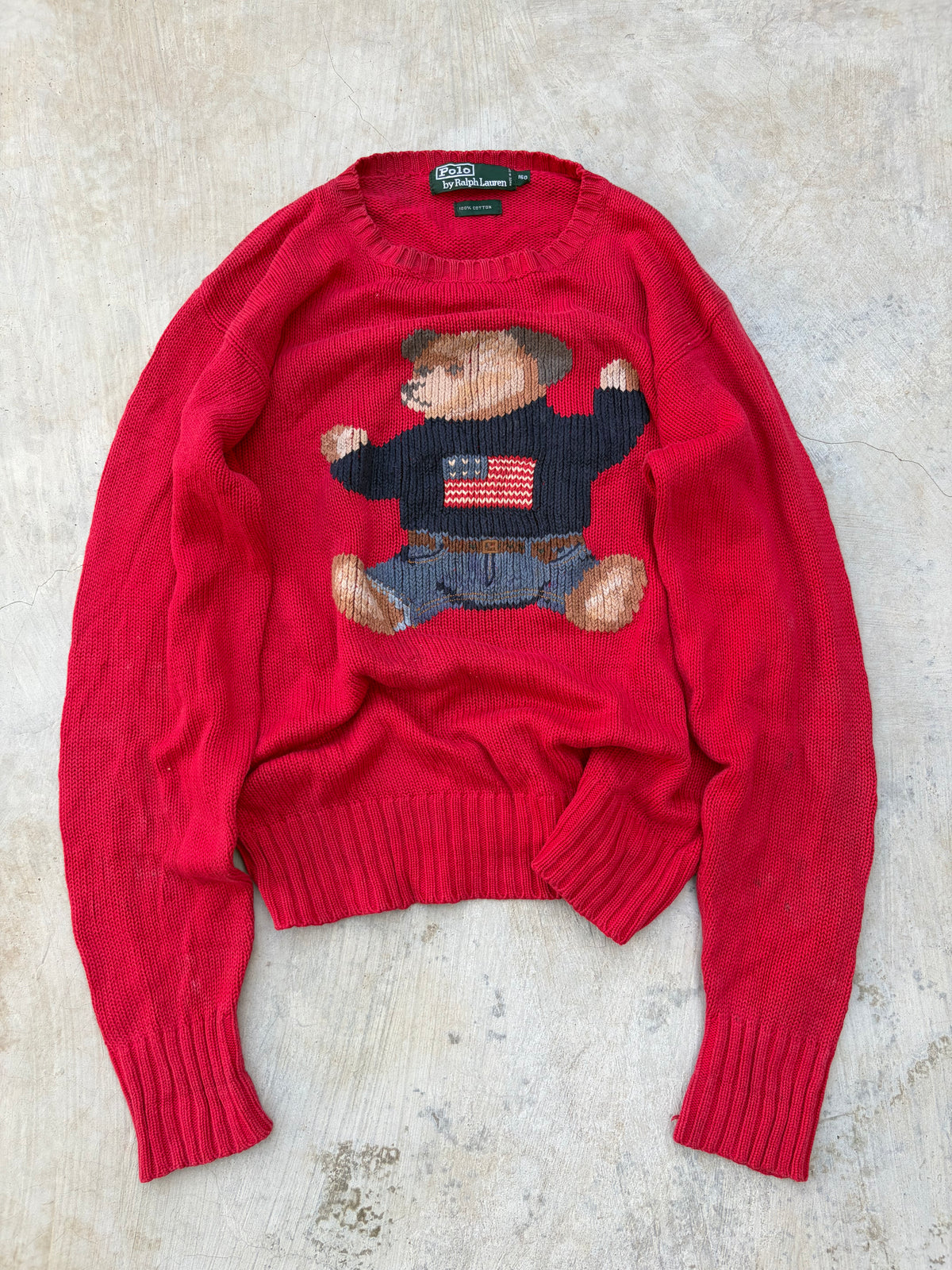 Rare 90s Polo Ralph Lauren Polo Bear USA Flag Sweater S/M