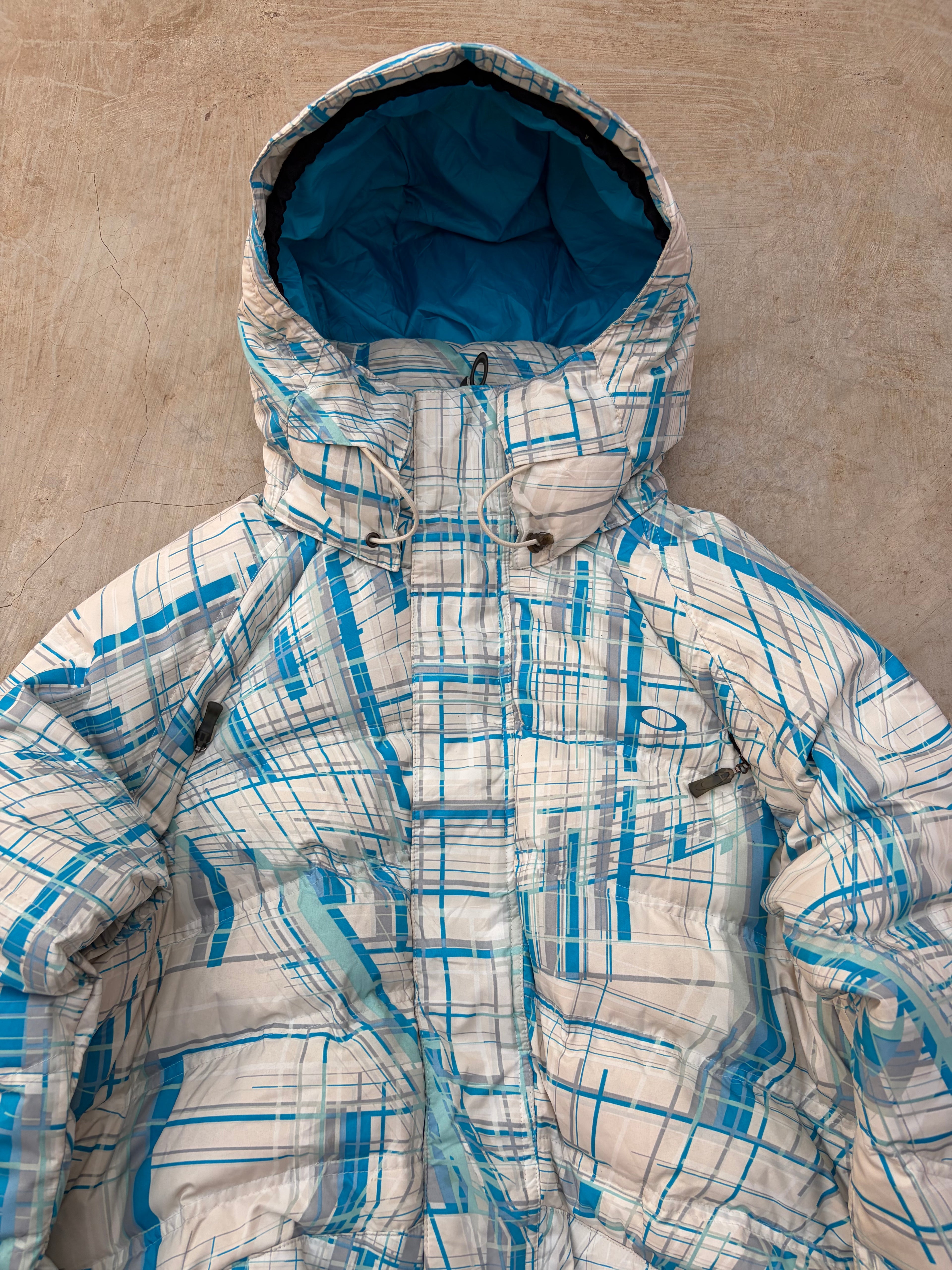 00s Oakley Down Blue Geometric Pattern Magnetic Closure Tech Jacket S/M