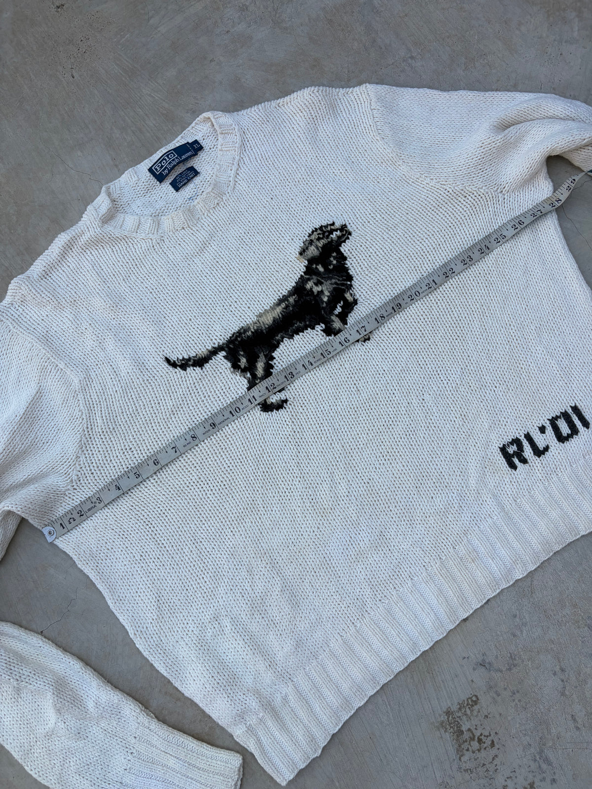 2001 Vintage Polo Ralph Lauren Hand Knit Dog Sweater L/XL