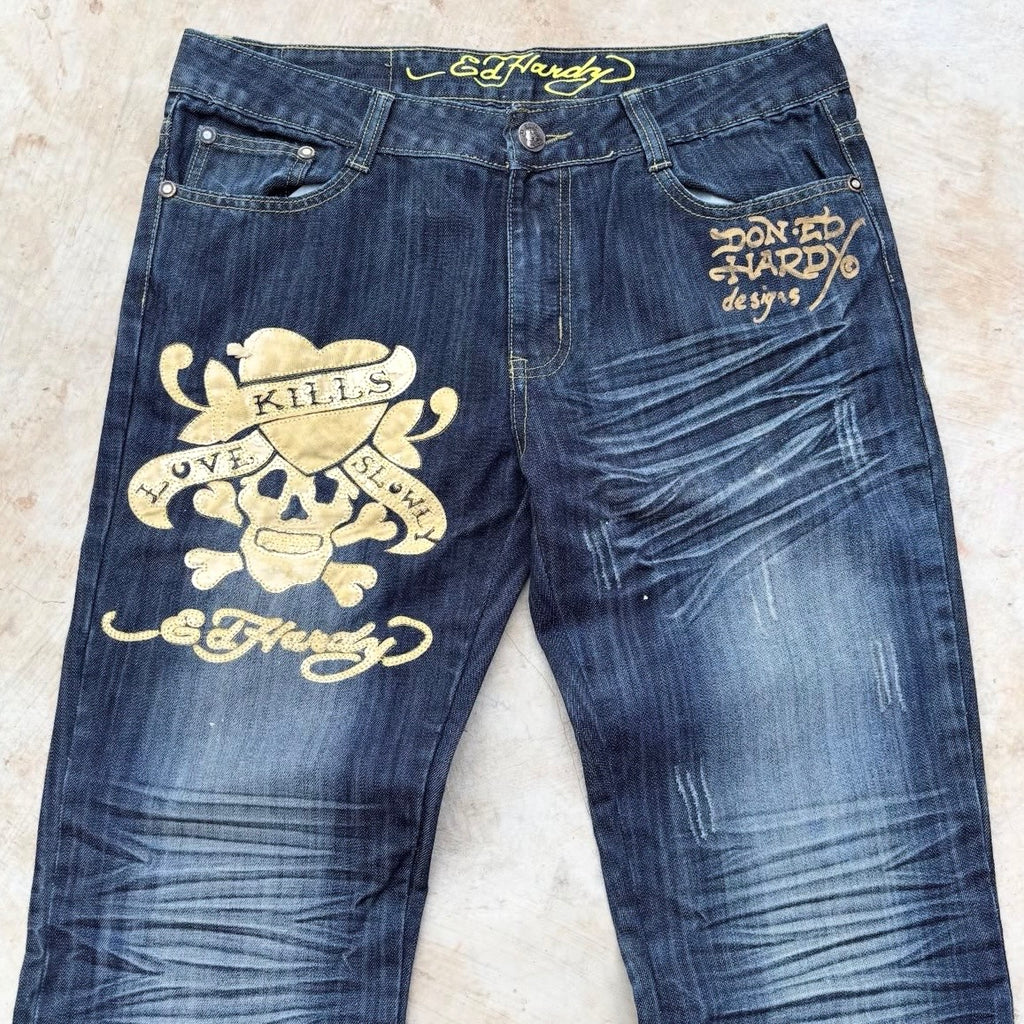 Vintage Edhardy Bootcut Y2K Skull Pant 34
