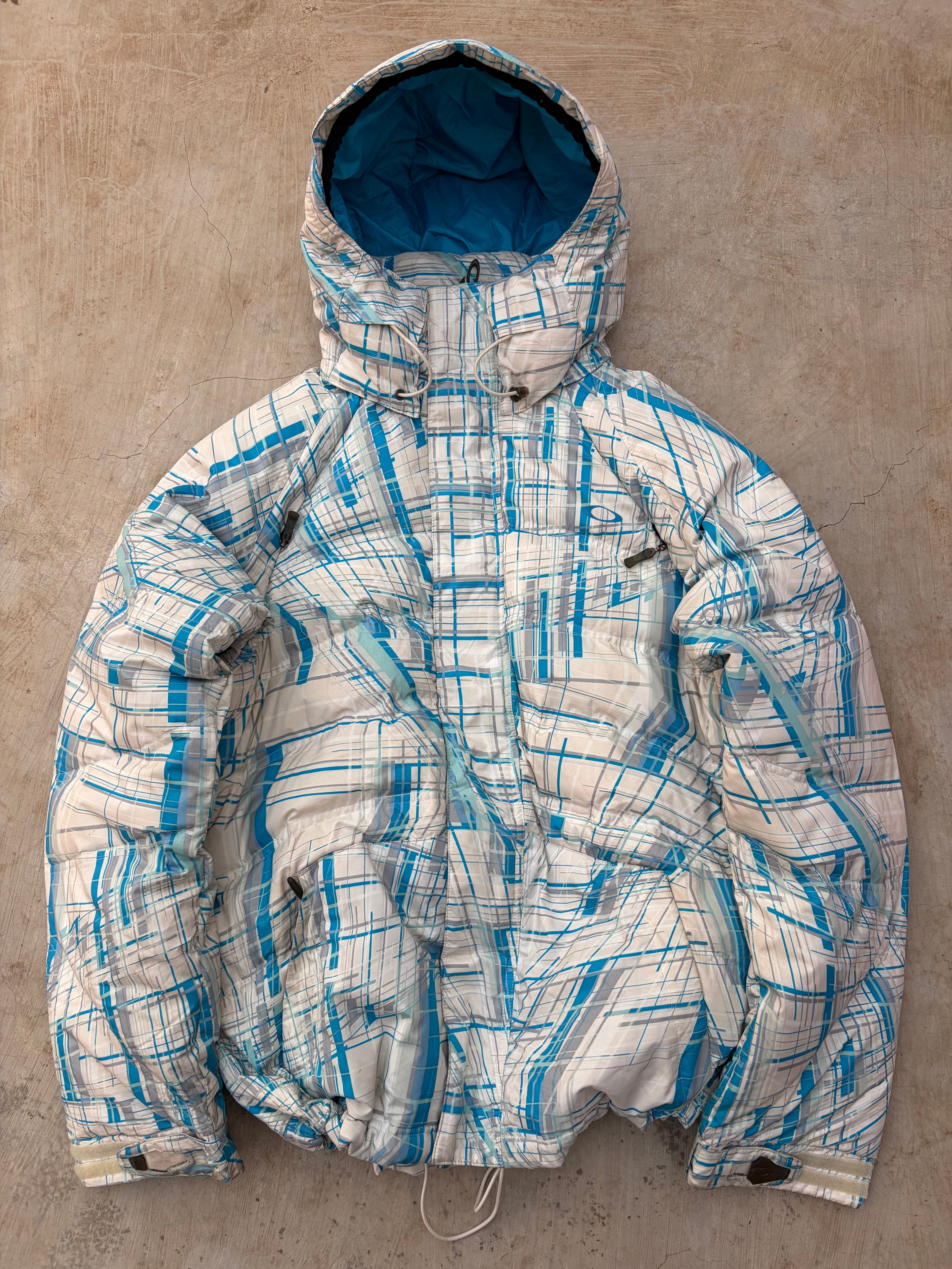 00s Oakley Down Blue Geometric Pattern Magnetic Closure Tech Jacket S/M