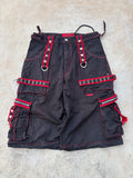 Vintage Tripp NYC Bondage Cargo Shorts Black Red Stitch Studded Punk Y2K 34