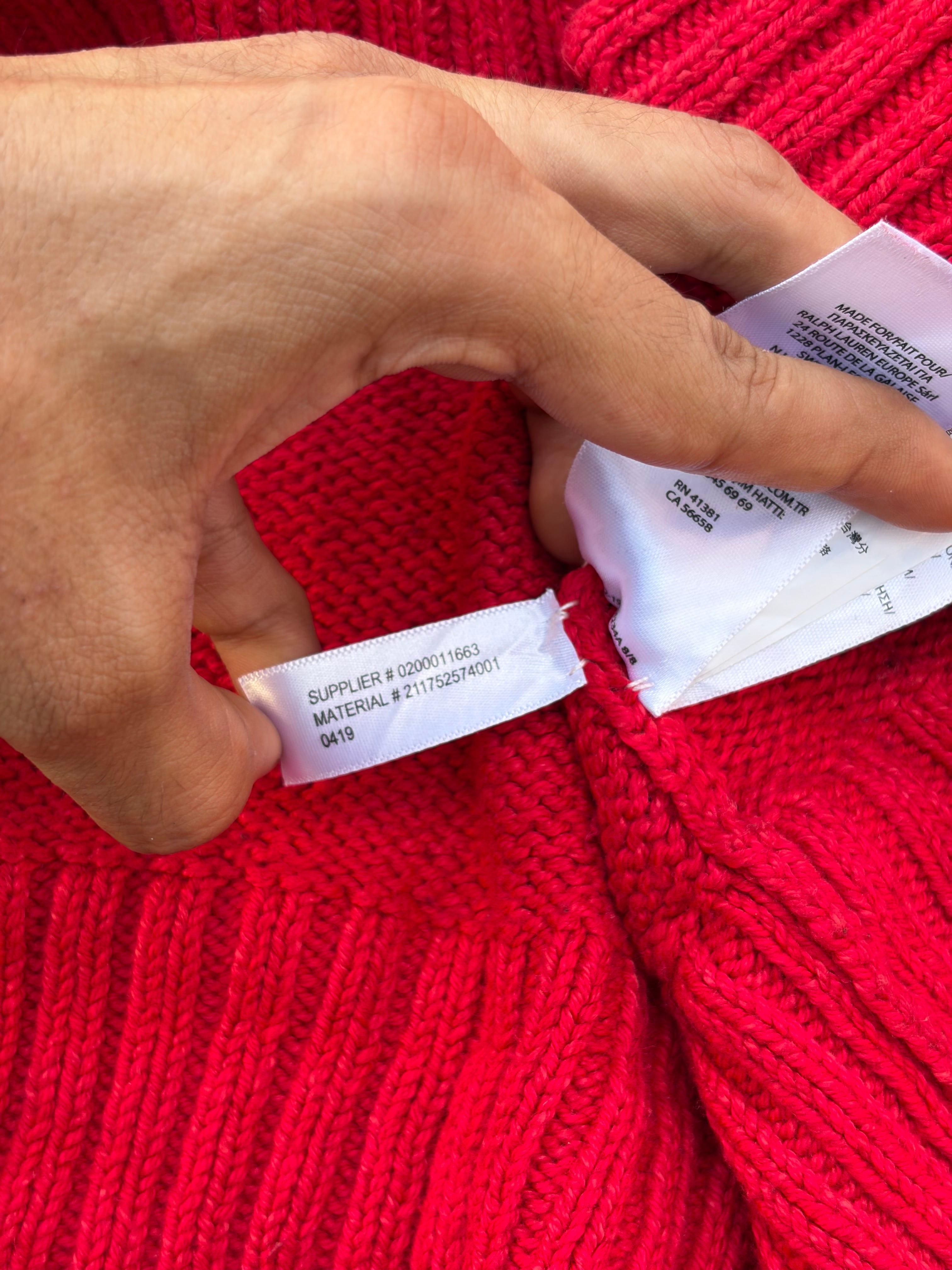 Vintage Polo Ralph Lauren Bear Knit Sweater Red Cotton L