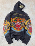 00s Ed Hardy Rhinestone Tiger Graphic Zip-Up Hoodie L