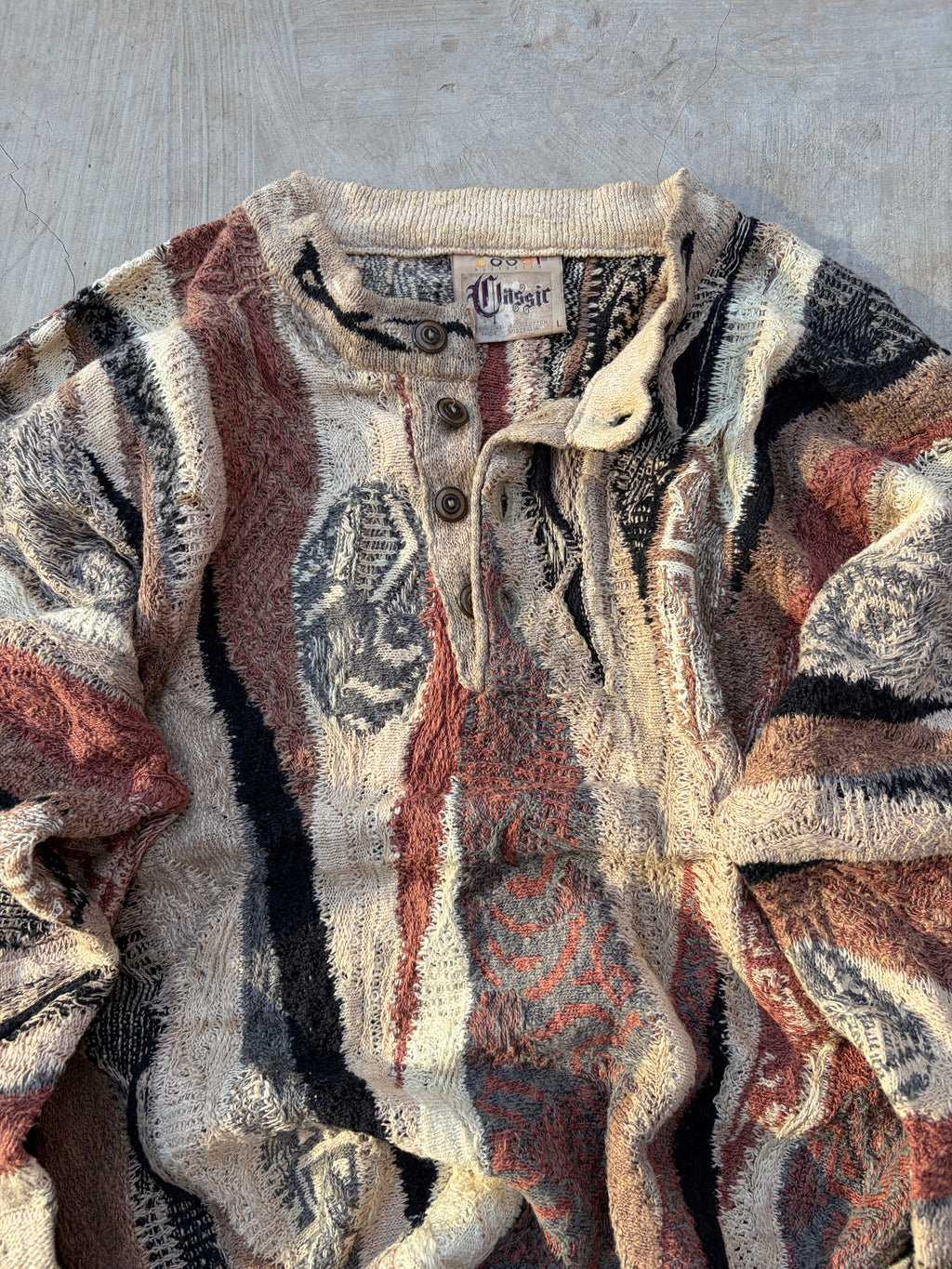 Vintage 90s COOGI Australia Textured Knit Henley Sweater Size L
