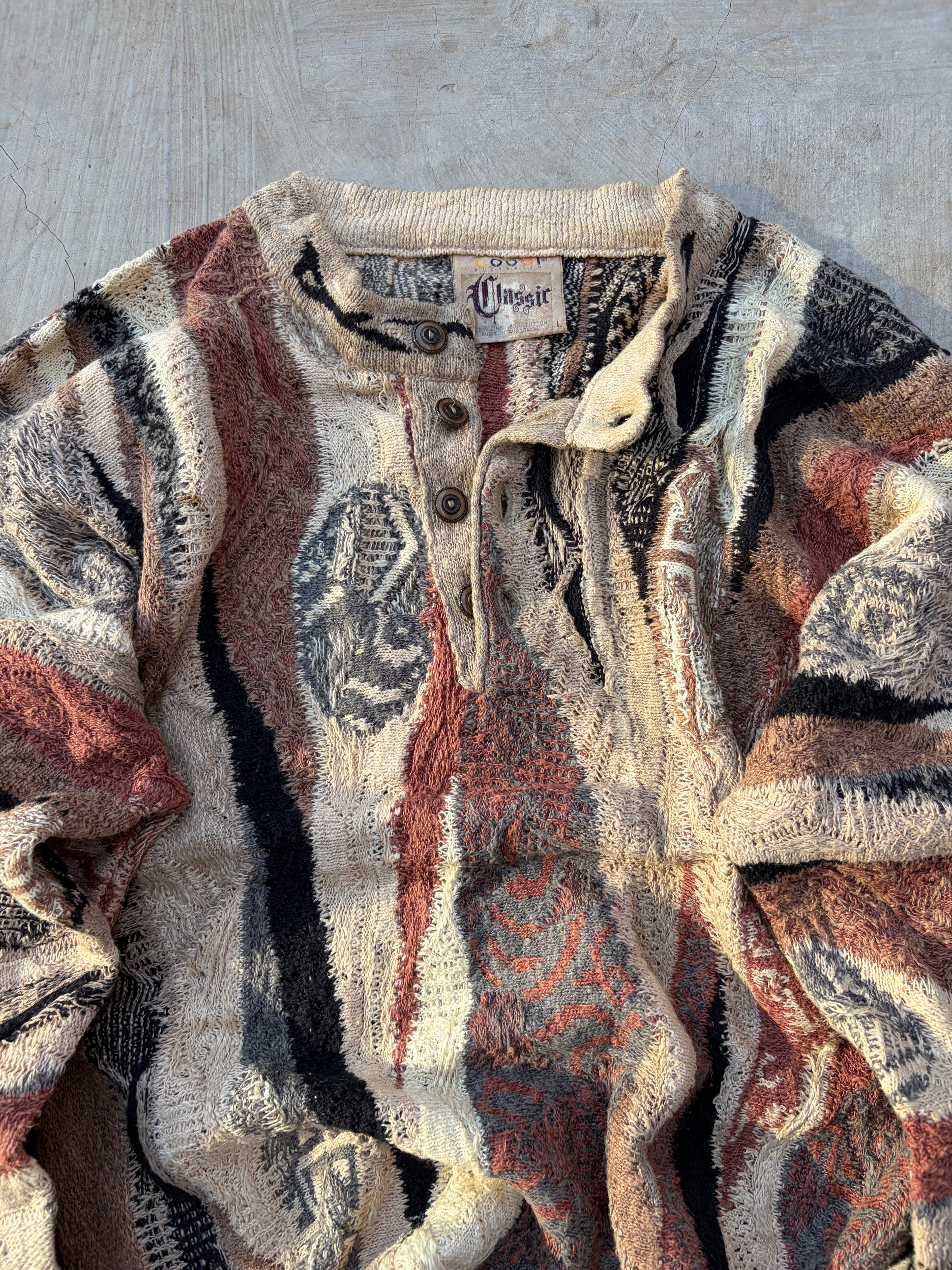 Vintage 90s COOGI Australia Textured Knit Henley Sweater Size L