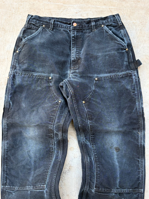 Carhartt Double Knee Carpenter Jeans Distressed Faded Black Workwear 34×30