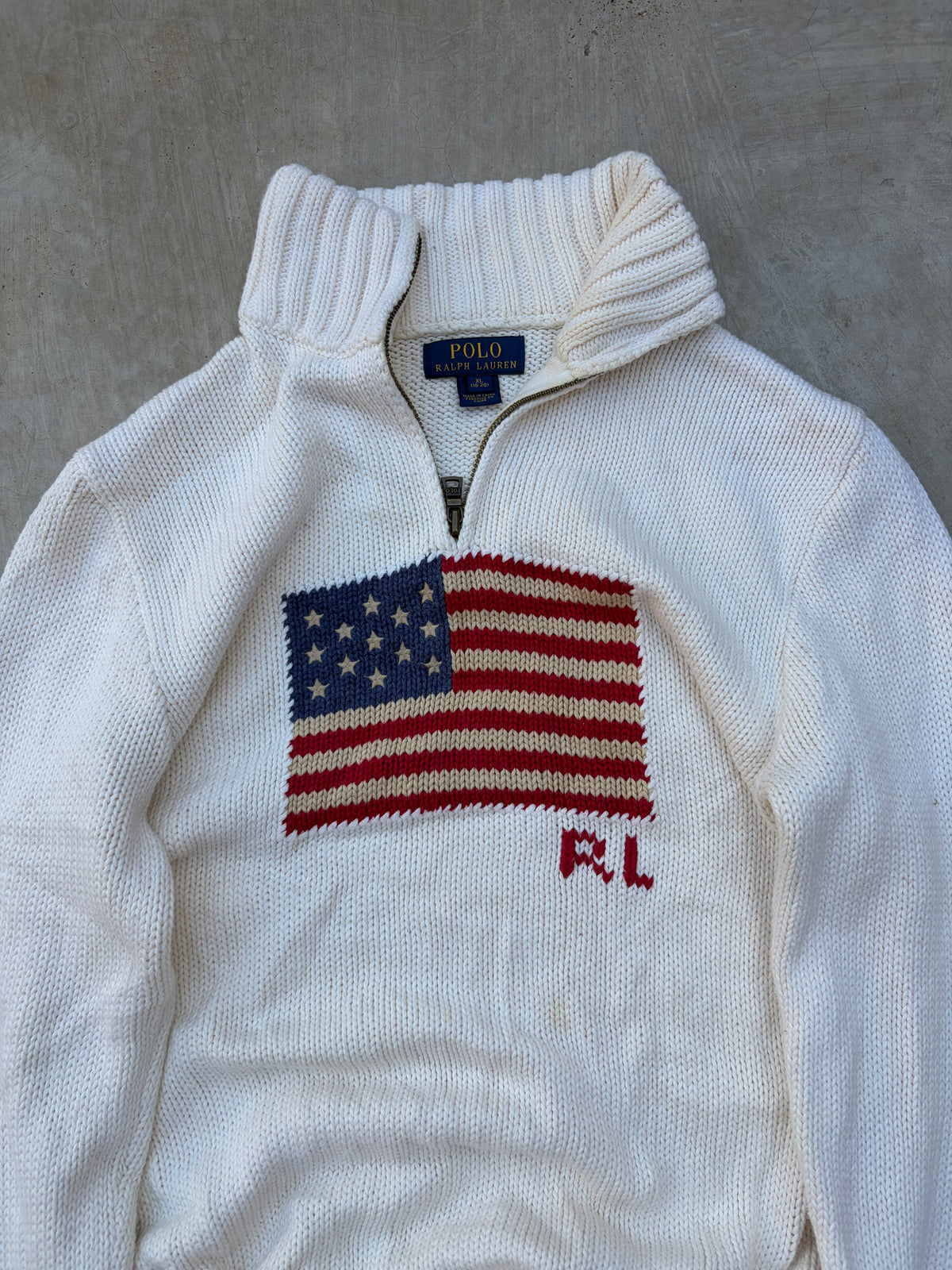 Vintage Polo Ralph Lauren American Flag 1/4 Zip Sweater S