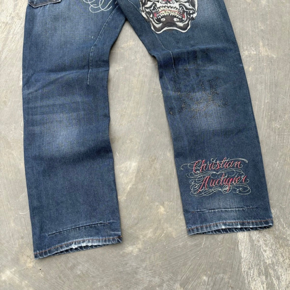 Vintage Christian Audigier Spell Out Jeans 38