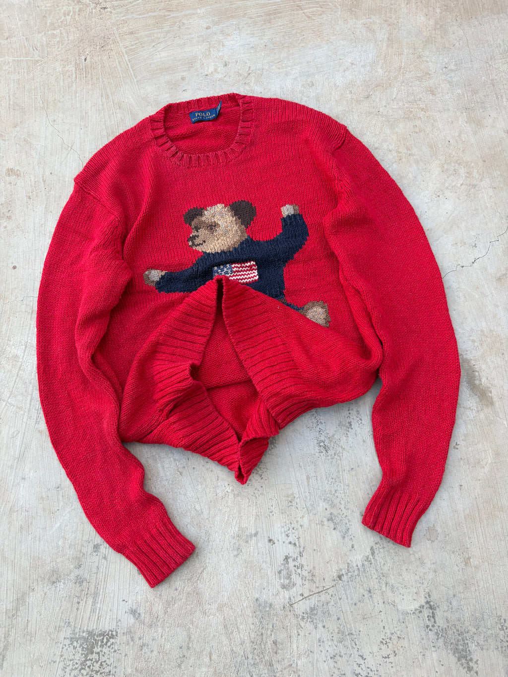 Vintage Polo Ralph Lauren Bear Knit Sweater Red Cotton L