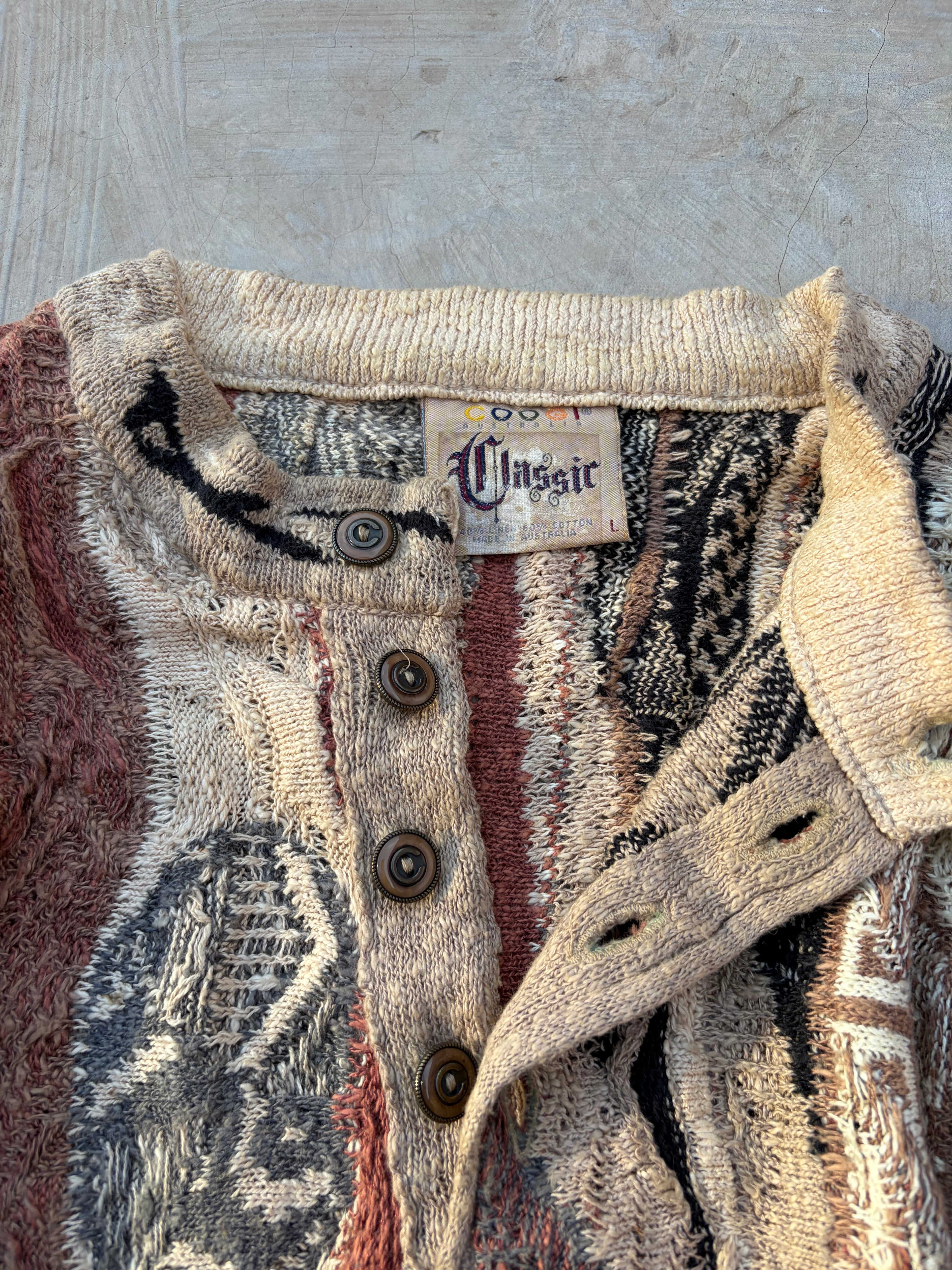 Vintage 90s COOGI Australia Textured Knit Henley Sweater Size L