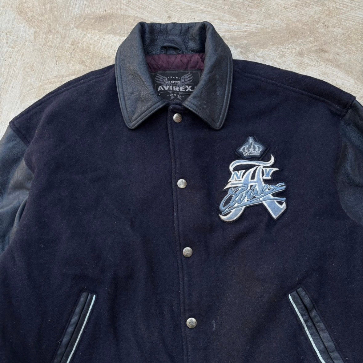 Vintage 70s Avirex Leather Sleeves Wool Jacket XL