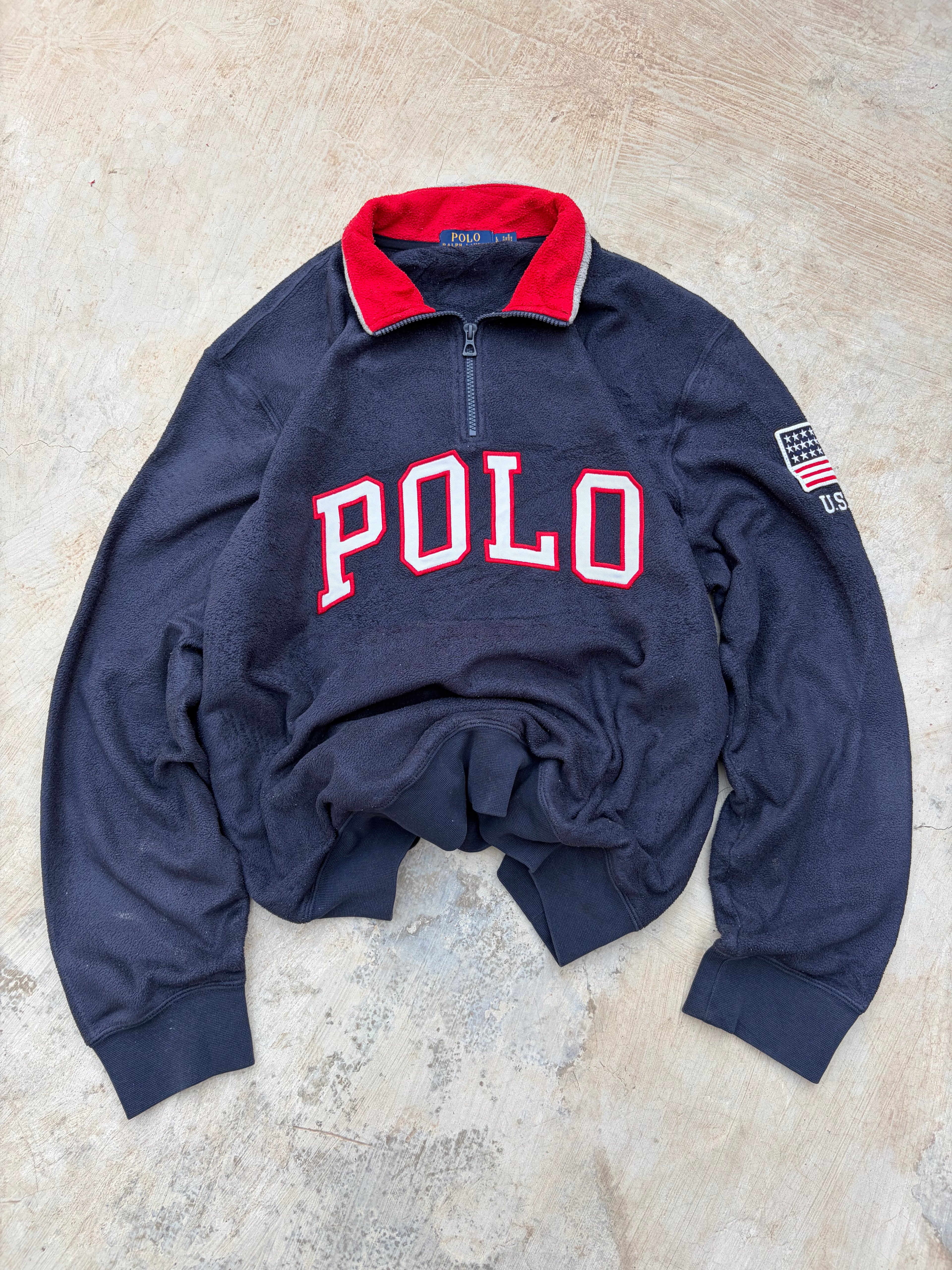 Vintage 90s Polo Ralph Lauren SpellOut Quarter zip Fleece L