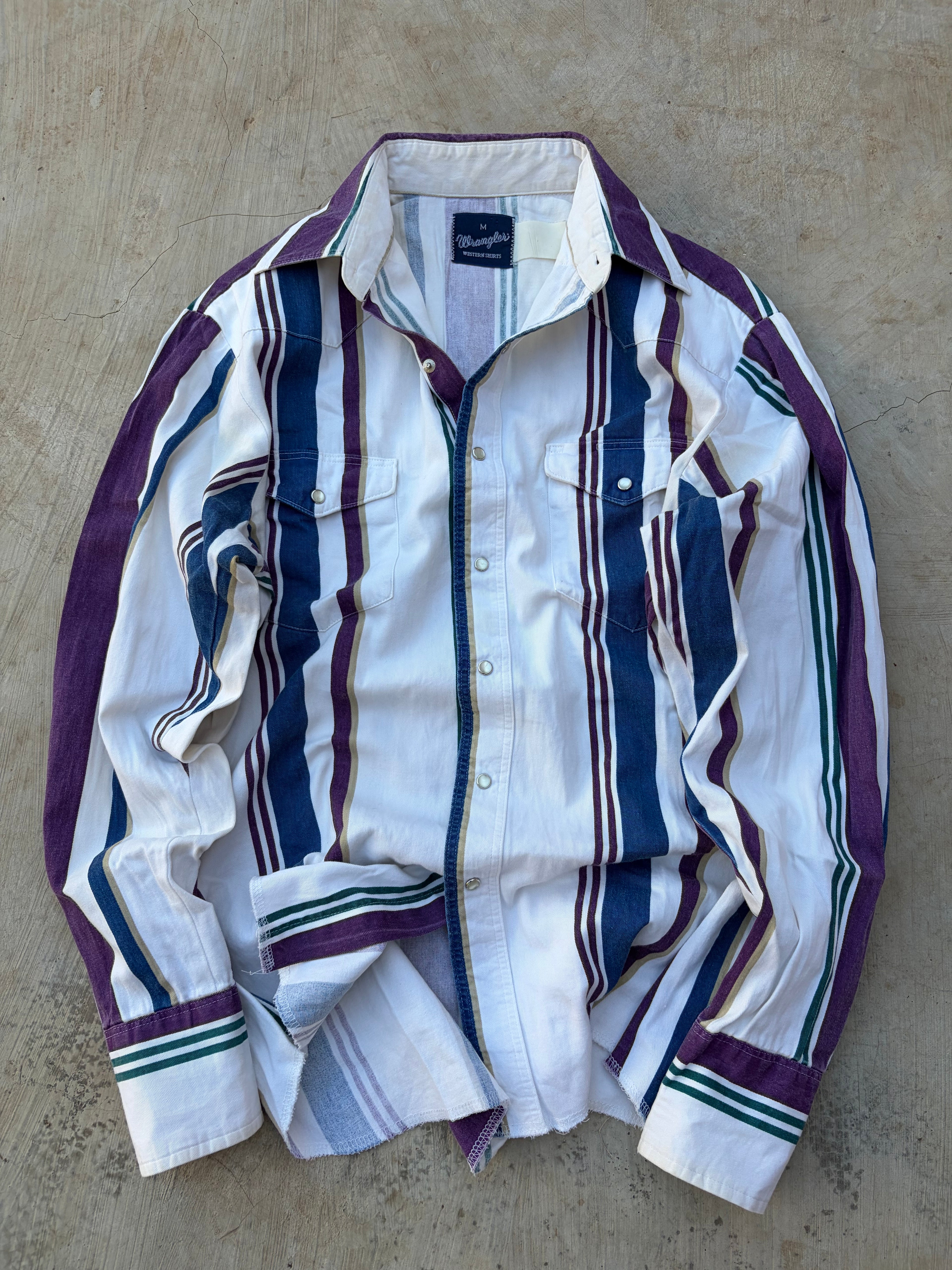 Vintage 90s Wrangler Brushpopper Western Pearl Snap Shirt M