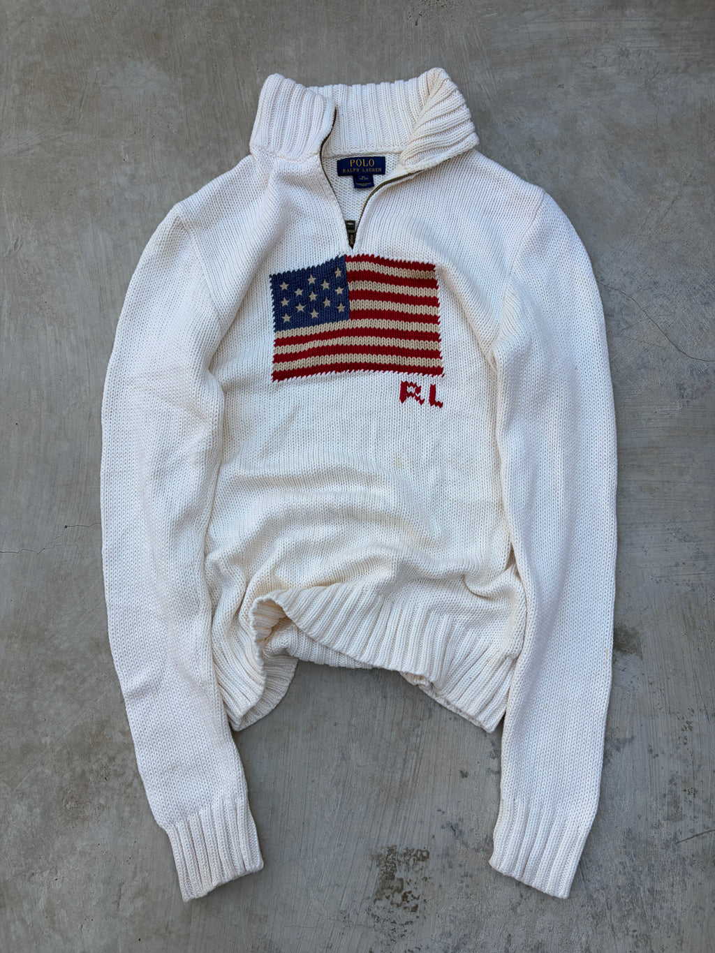 Vintage Polo Ralph Lauren American Flag 1/4 Zip Sweater S