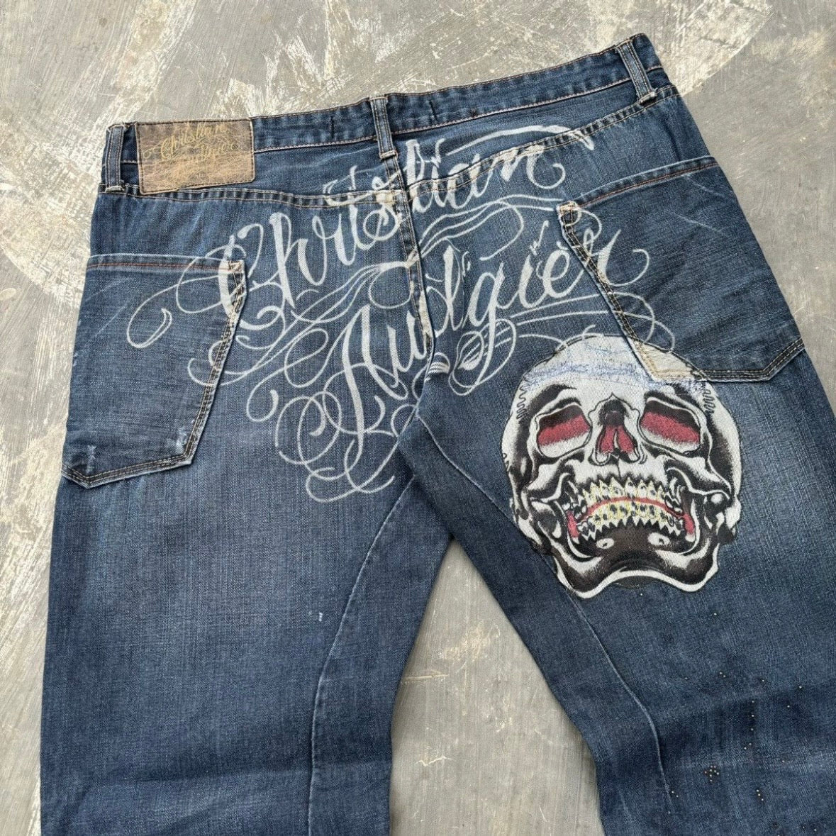 Vintage Christian Audigier Spell Out Jeans 38