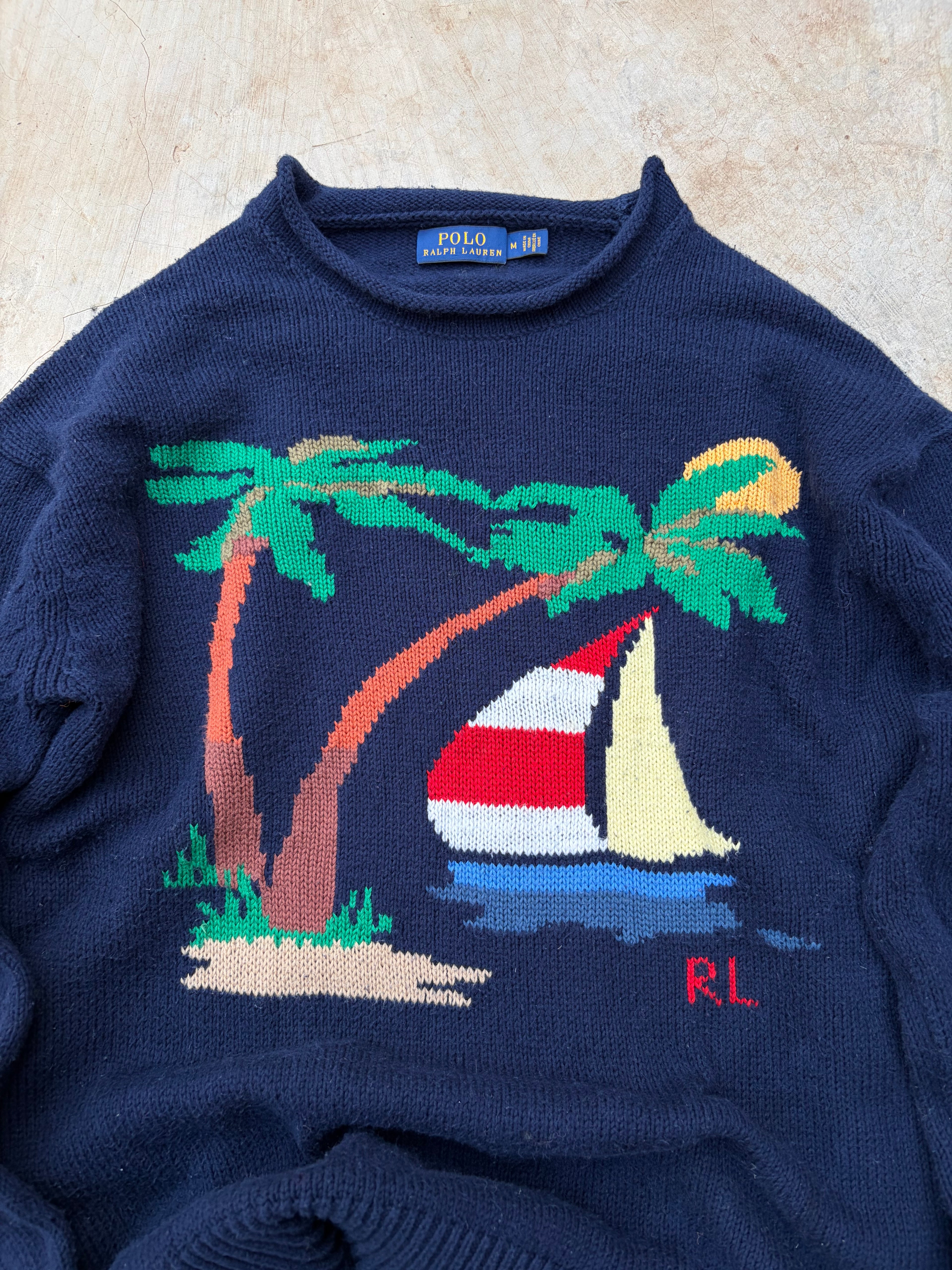 Vintage 00s Polo Ralph Lauren Nautical rolled neck knit sweater M