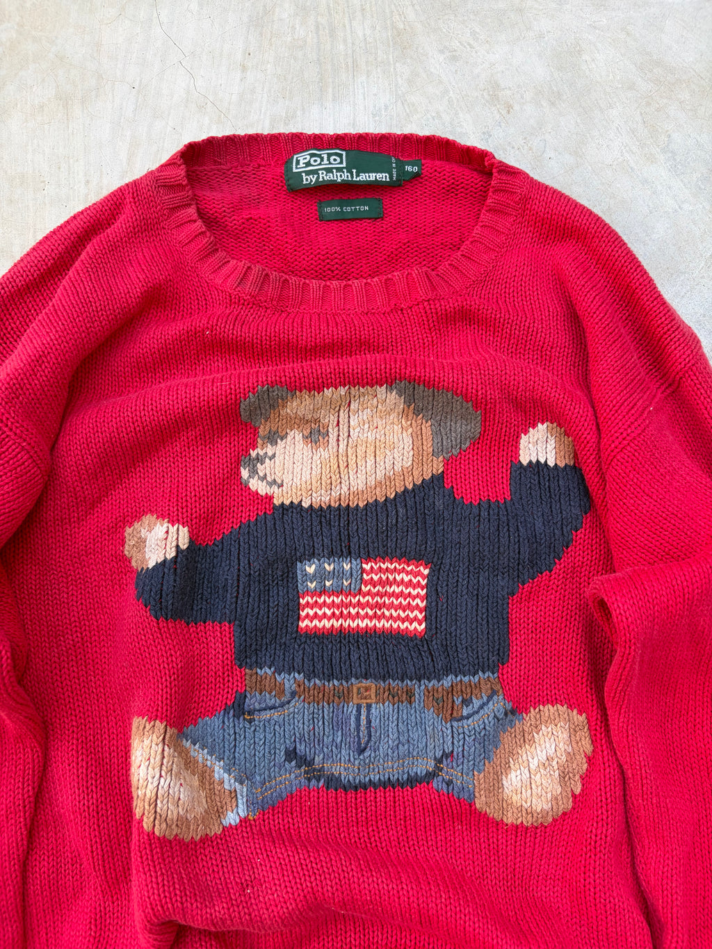 Rare 90s Polo Ralph Lauren Polo Bear USA Flag Sweater S/M