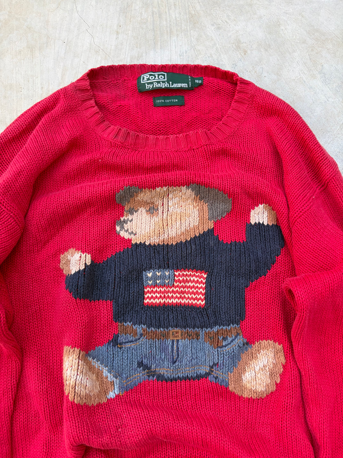 Rare 90s Polo Ralph Lauren Polo Bear USA Flag Sweater S/M