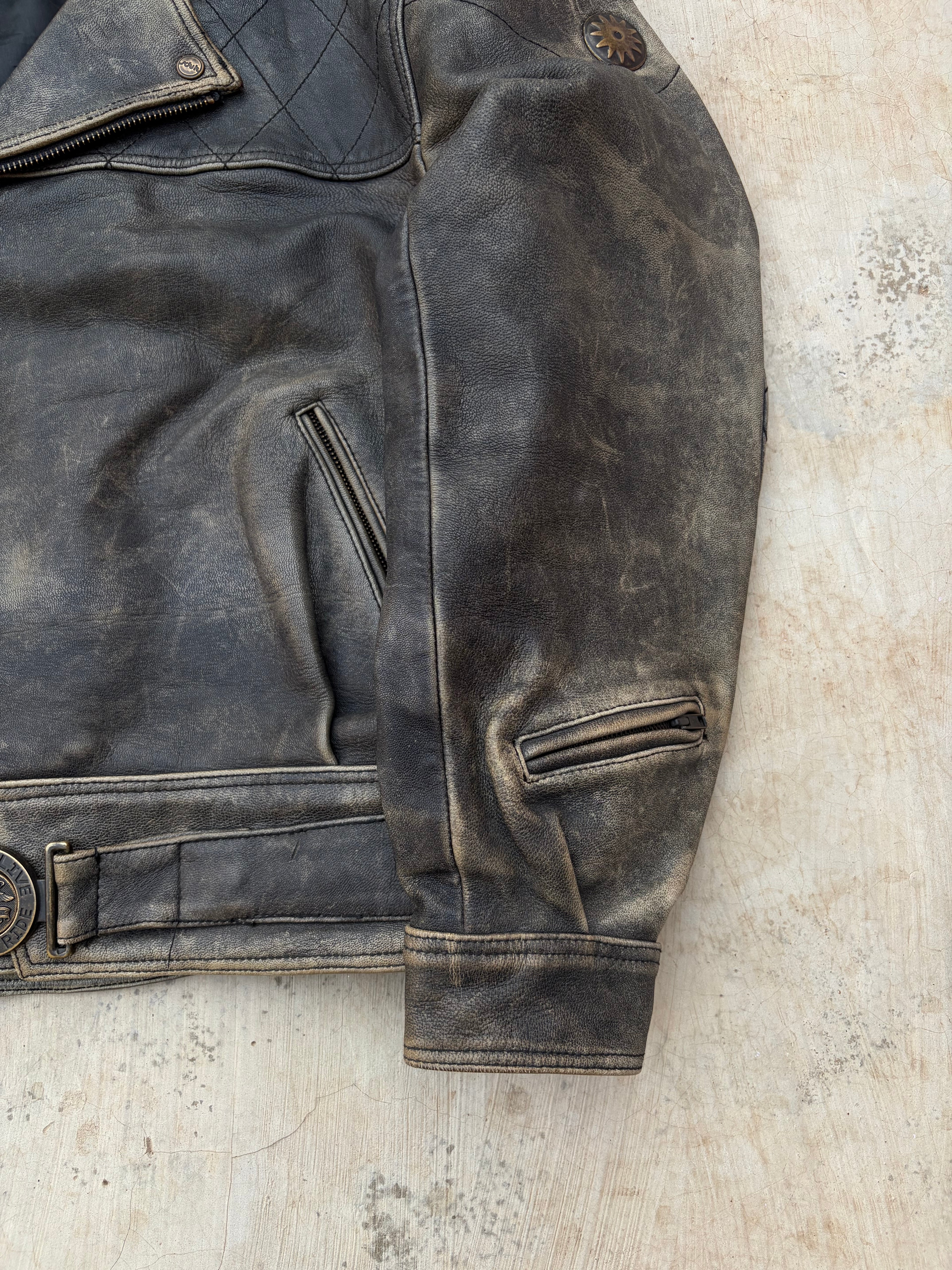 Vintage 90s Sunfaded Leather Biker Jacket XL