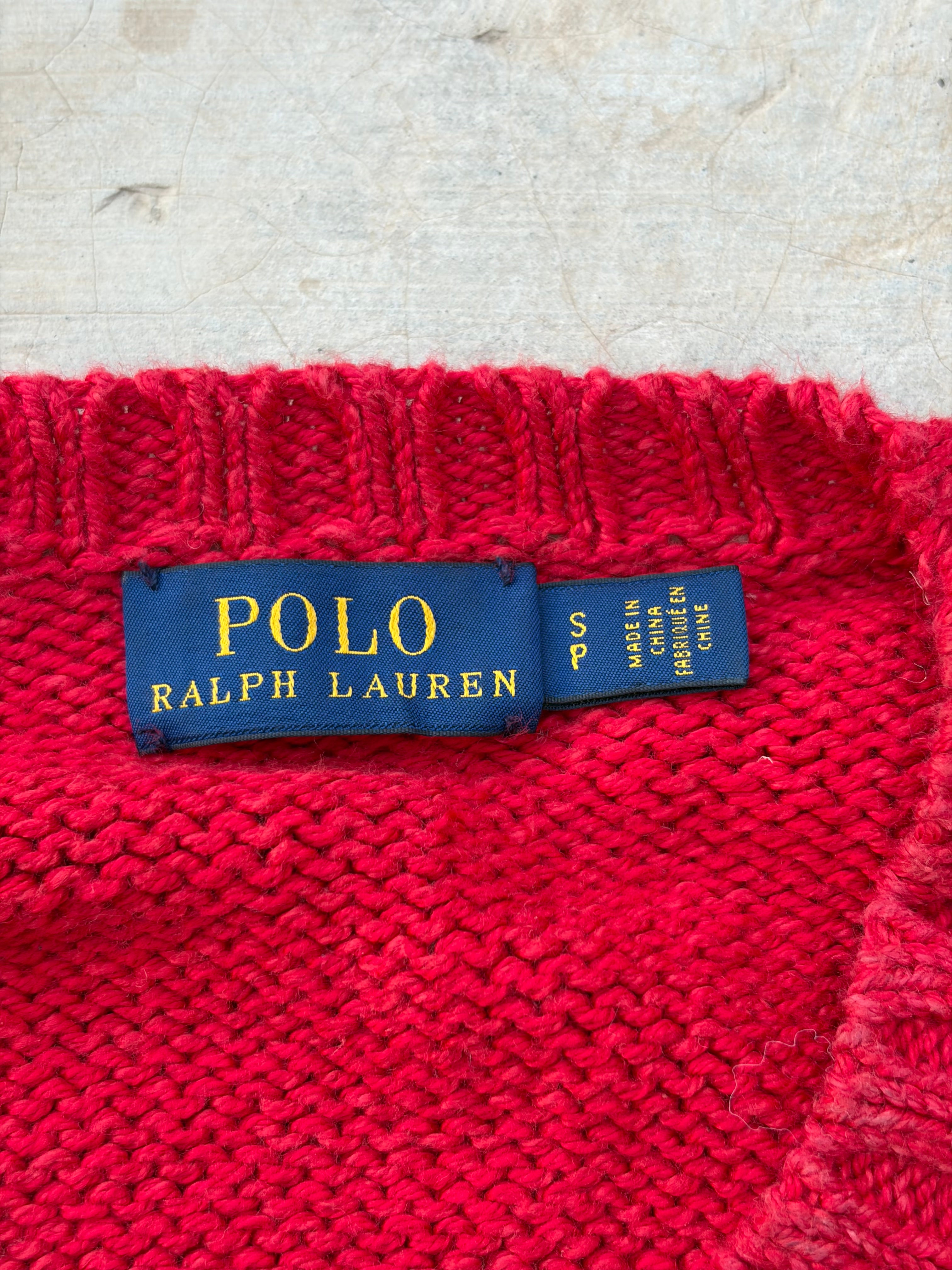 Vintage Polo Ralph Lauren Bear Knit Sweater Red Cotton L