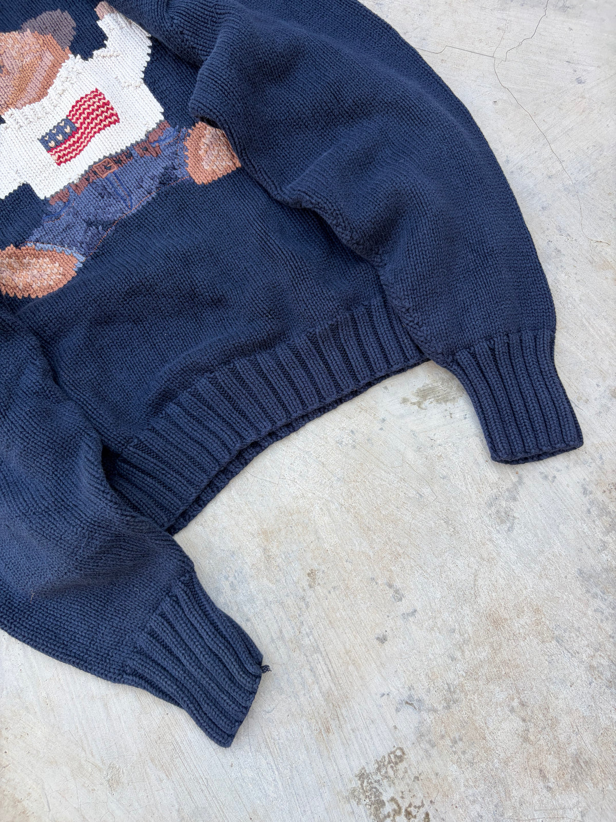 Rare 1992 Polo Ralph Lauren Polo Bear USA Flag Sweater Kanye West L/XL