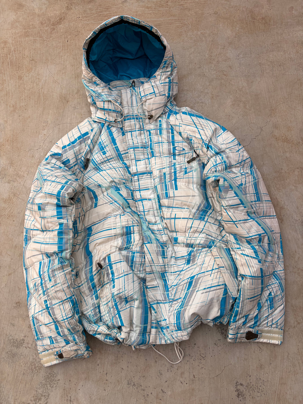 00s Oakley Down Blue Geometric Pattern Magnetic Closure Tech Jacket S/M