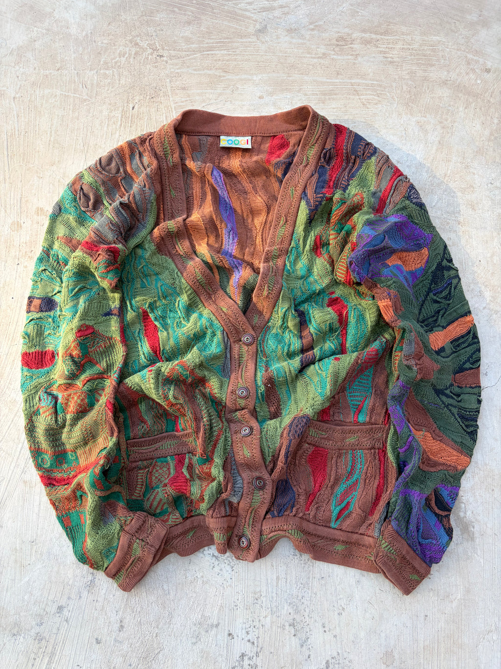 Vintage 90s COOGI Australia 3D Textured Knit Cardigan Size XL