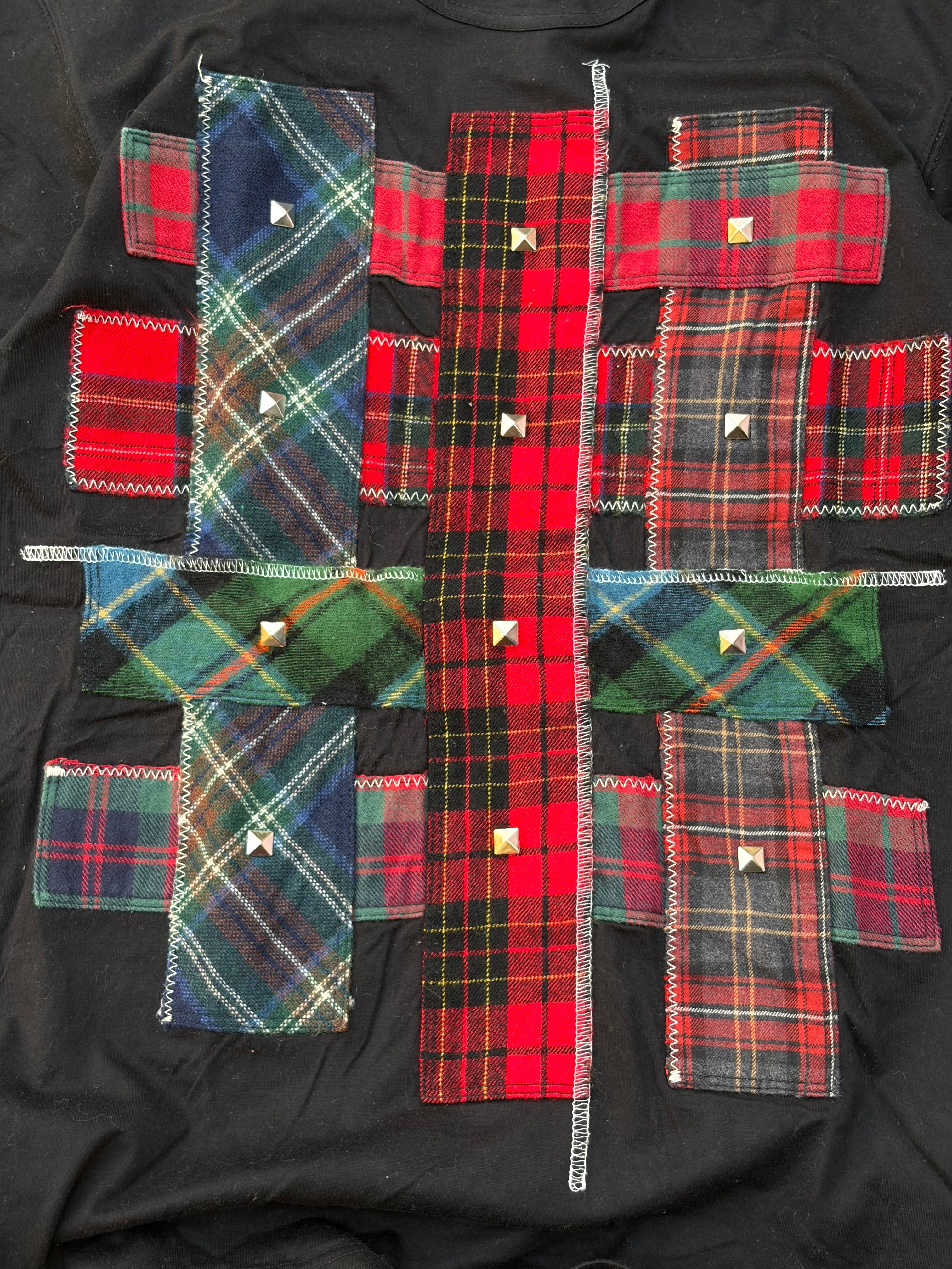 Junya Watanabe CDG Plaid Studded Patchwork T Shirt M