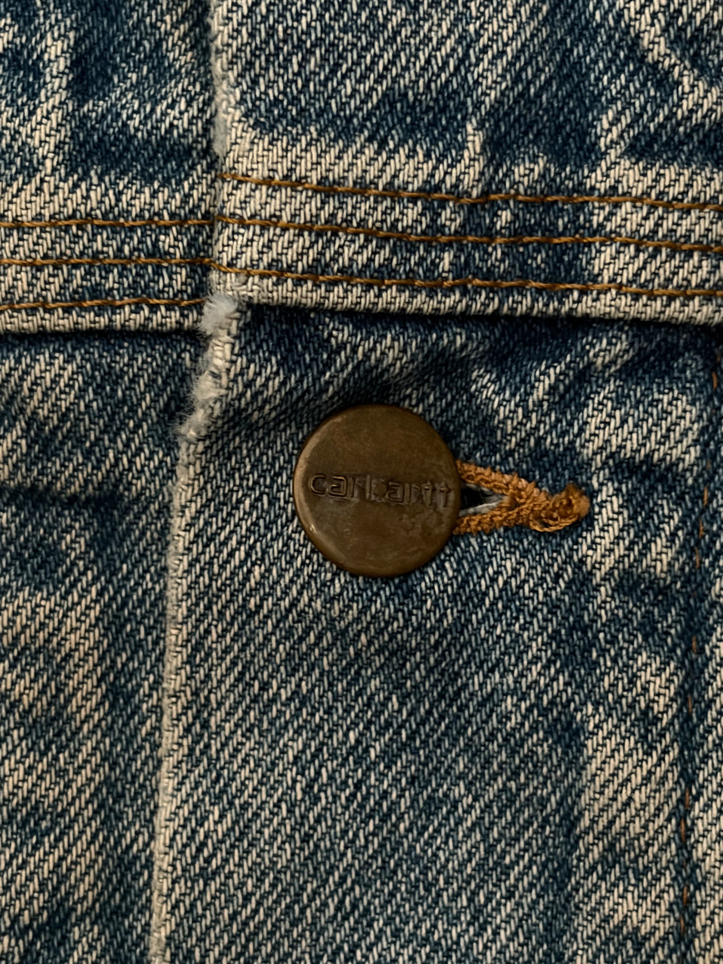 Vintage 90s Carhartt Denim Jacket 1st Infantry Division Vietnam Veteran XL