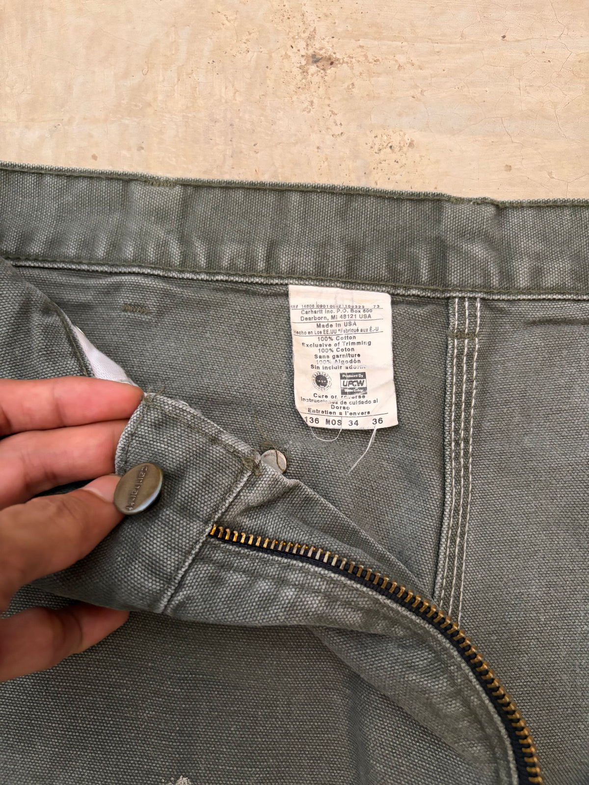 Vintage Painted & Faded Carhartt Double Knee Mos 34