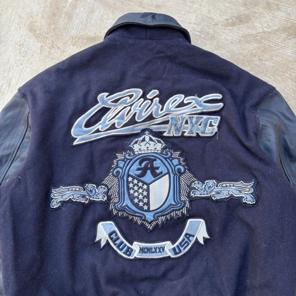 Vintage 70s Avirex Leather Sleeves Wool Jacket XL