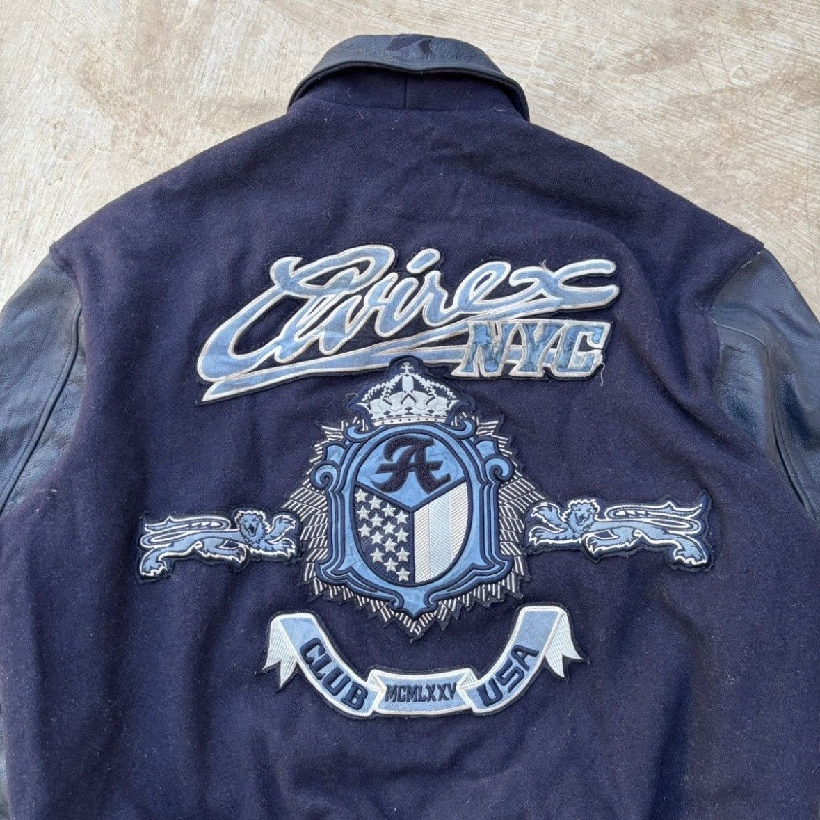 Vintage 70s Avirex Leather Sleeves Wool Jacket XL