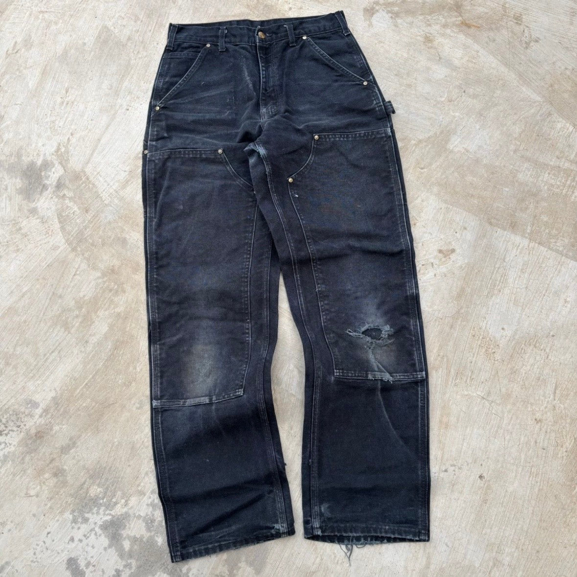 Vintage Sunfaded Carhartt Double Knee Pant B01 BLK 30