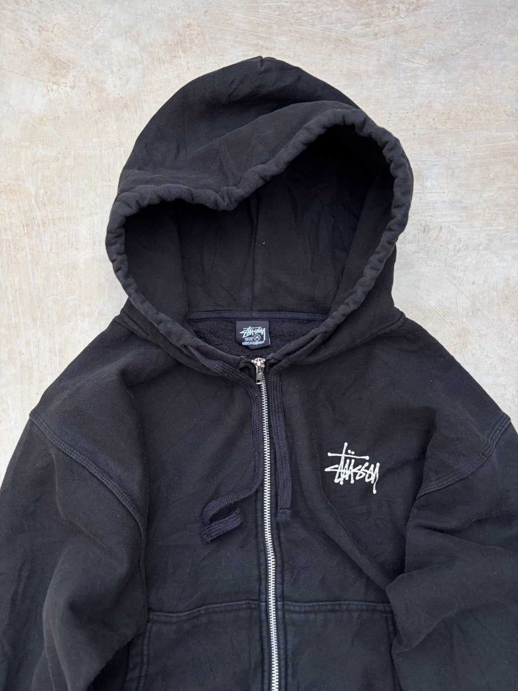 Vintage 00s Stüssy Black Zip-Up Hoodie M