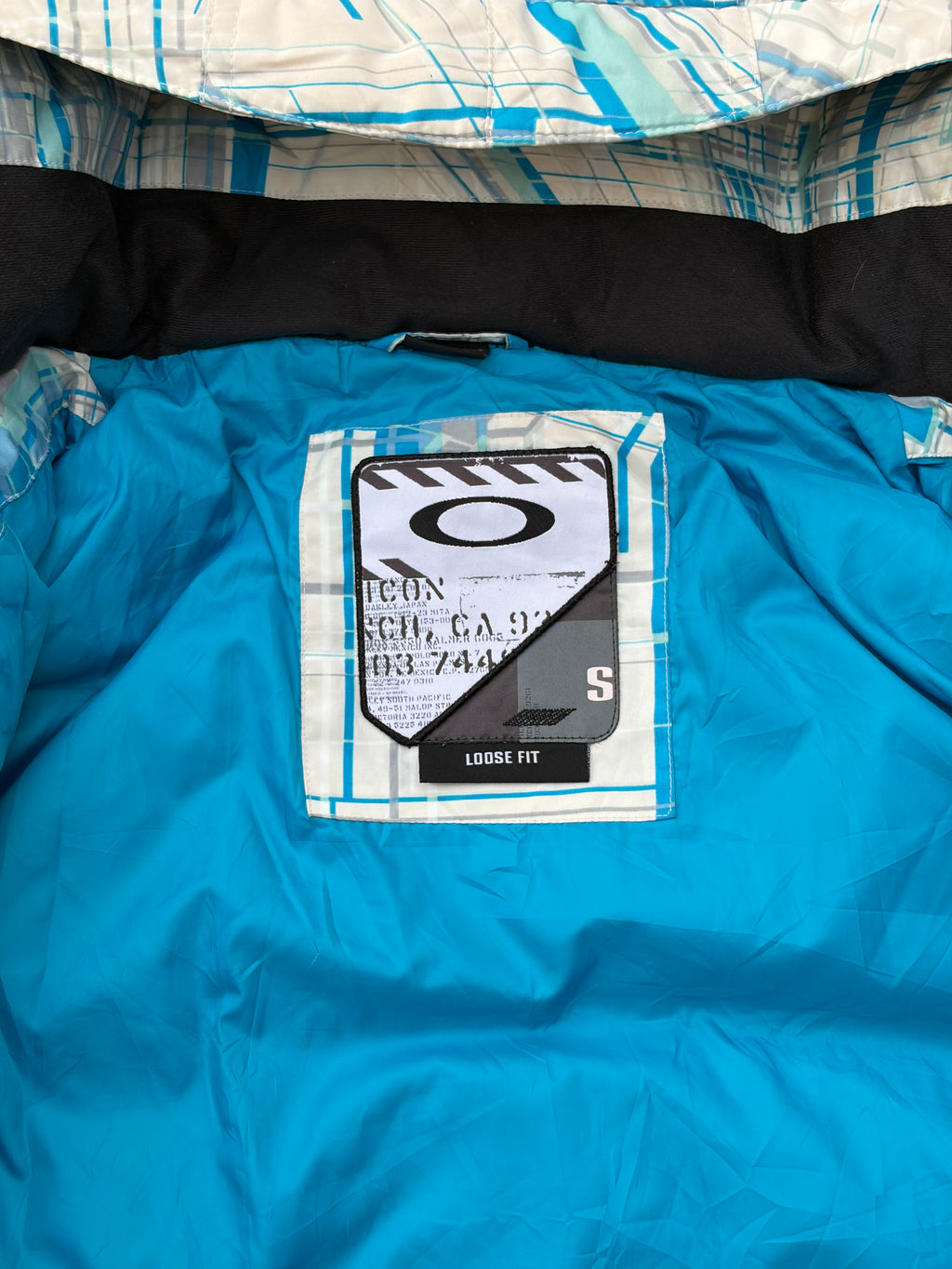 00s Oakley Down Blue Geometric Pattern Magnetic Closure Tech Jacket S/M