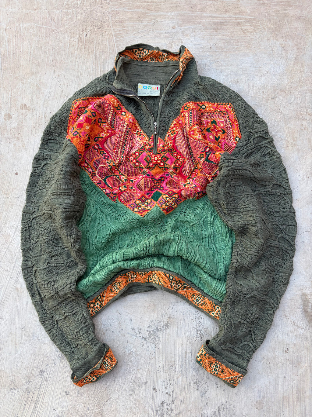 Vintage 90s COOGI Australia 1/4 Zip 3D Textured Knit Sweater  M