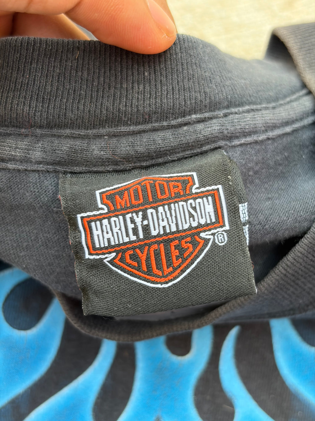 Vintage 00s Harley Davidson Blue Flame Longsleeve Tee L